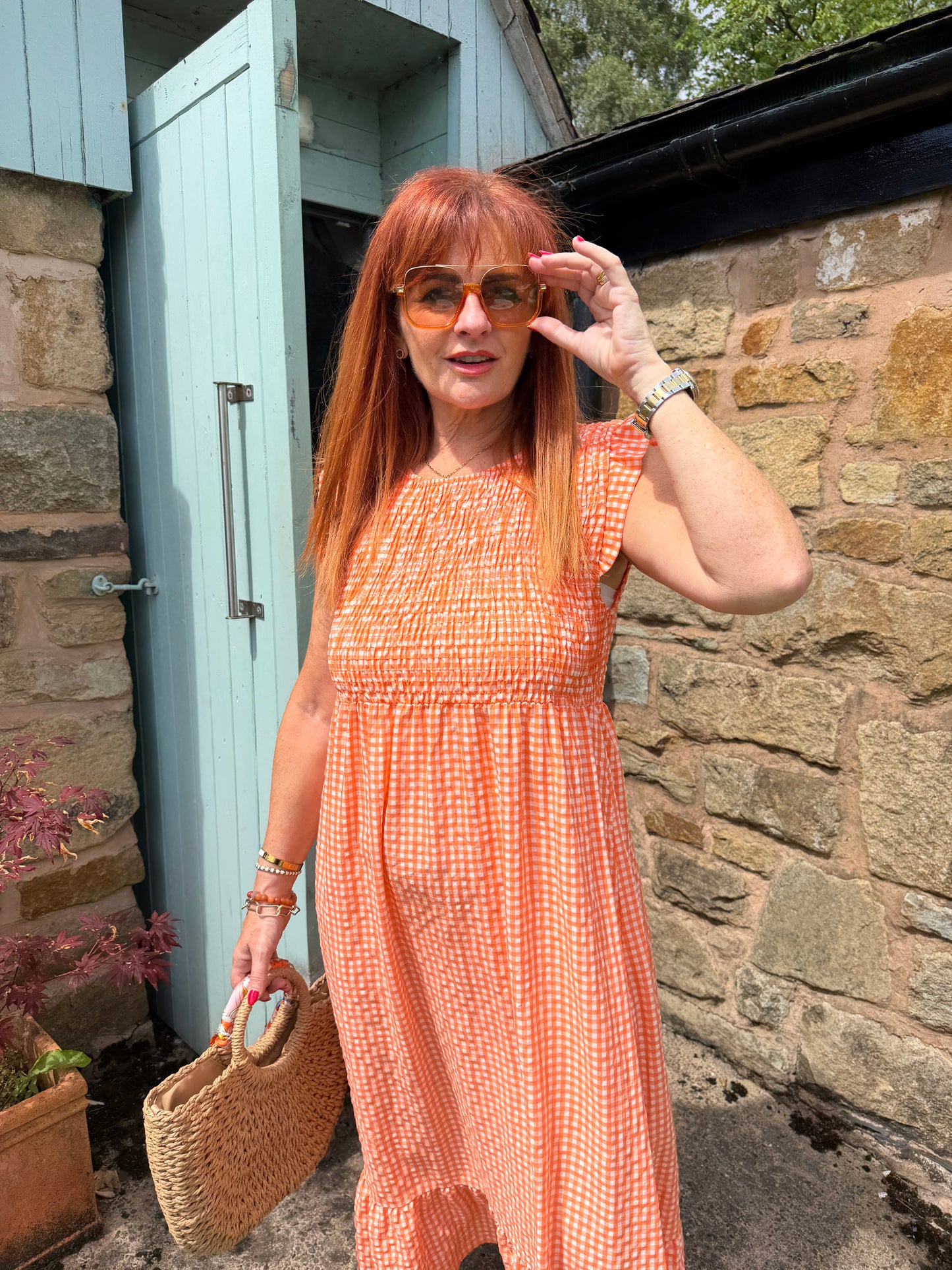 Gabby: Stretchy gingham midi dress. One size 8-16. 2 colours
