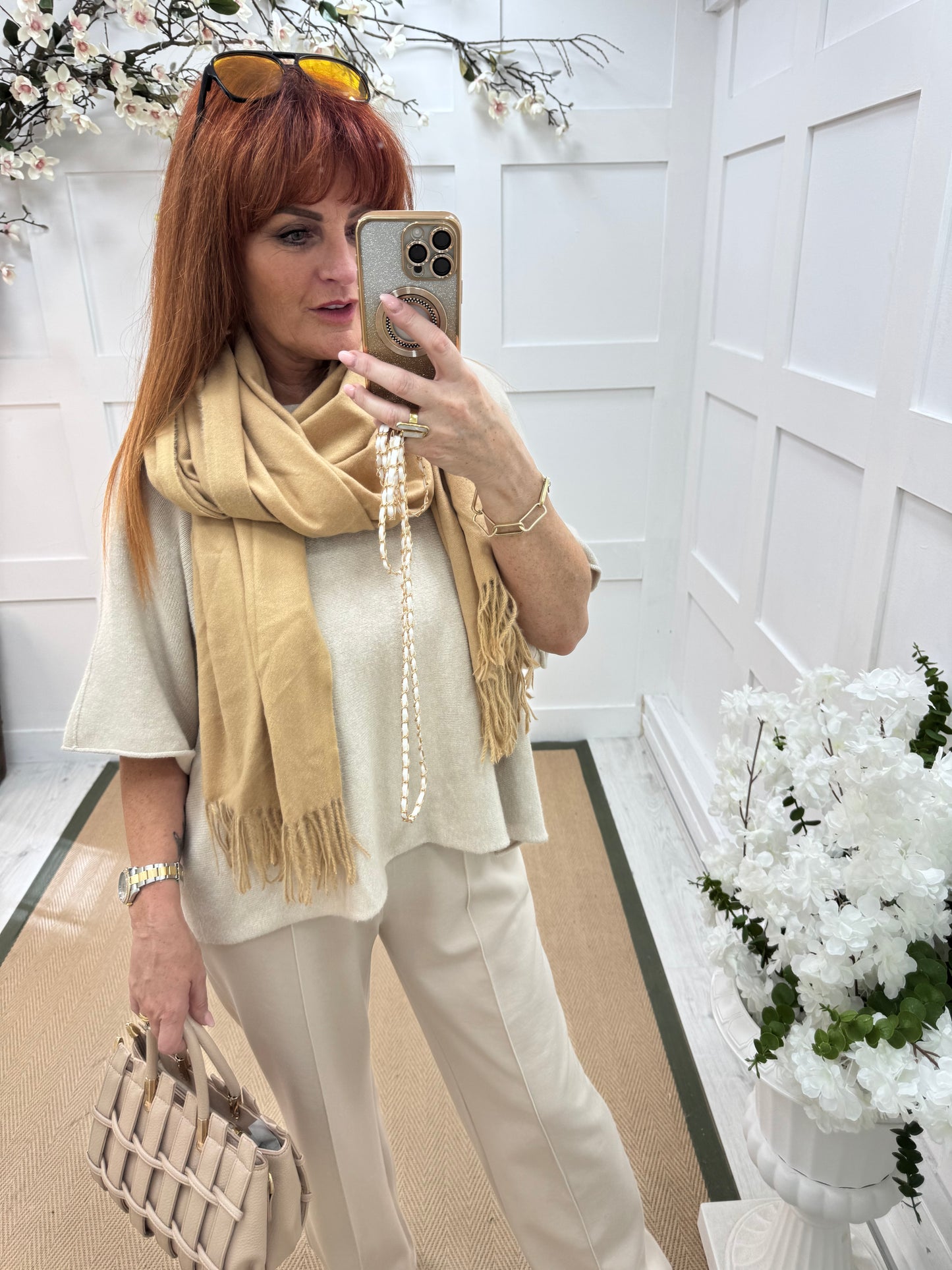 Indra: Plain sand soft feel tassel scarf