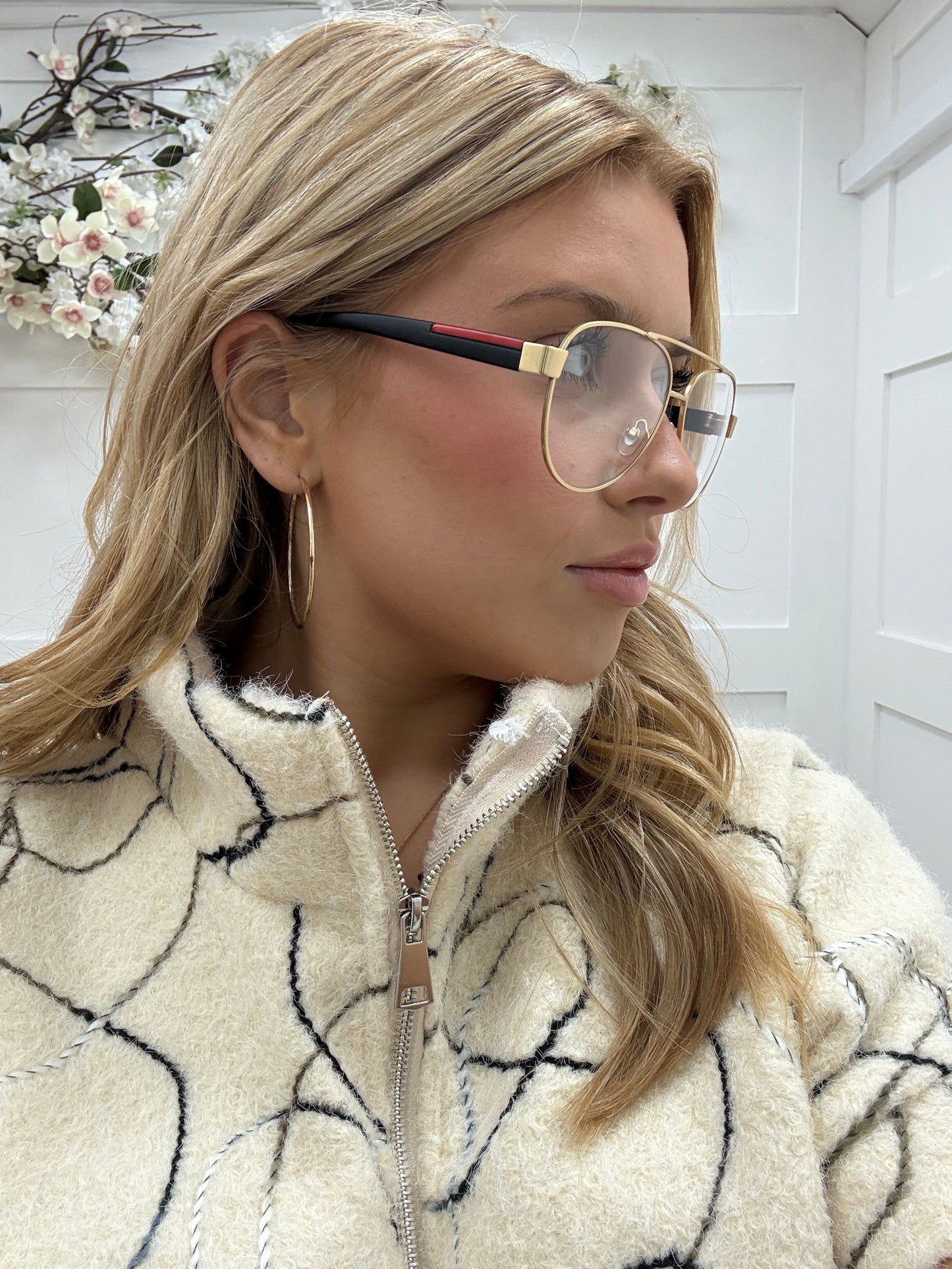 Tori Steel: Gold aviator clear fashion glasses