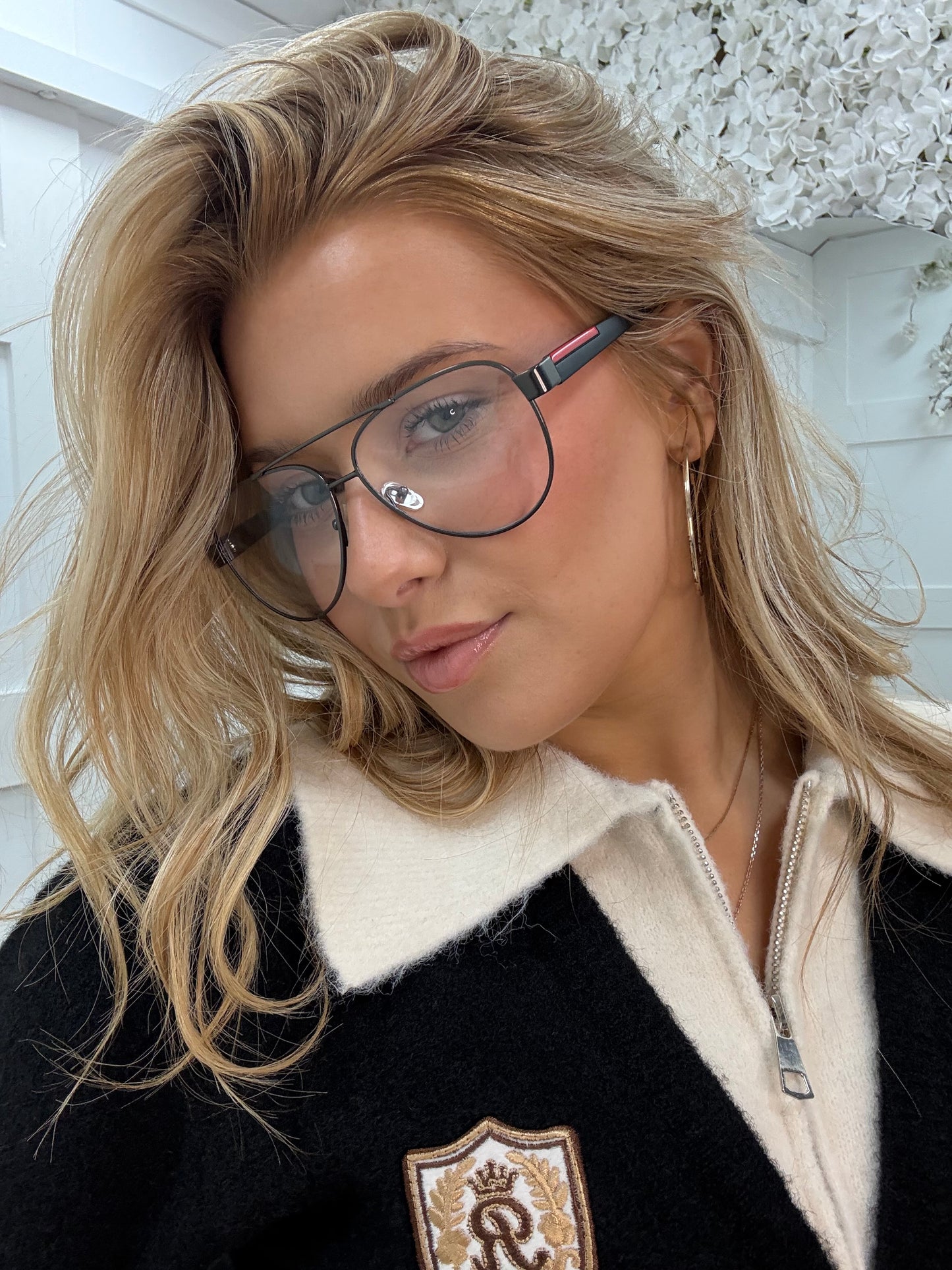 Tori Steel: Black aviator clear fashion glasses