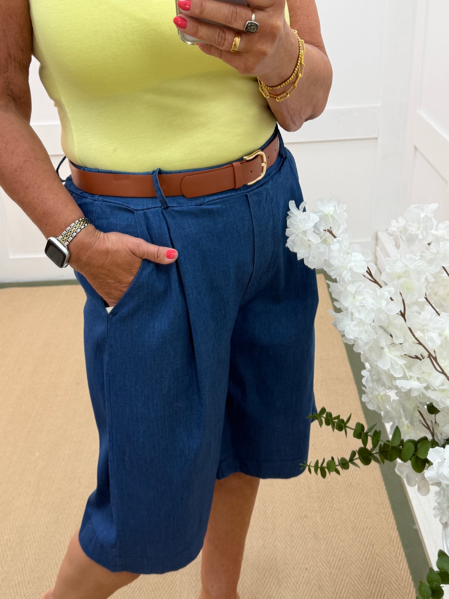 Seema: Bermuda knee length shorts. One size: 10-16. 8 colours