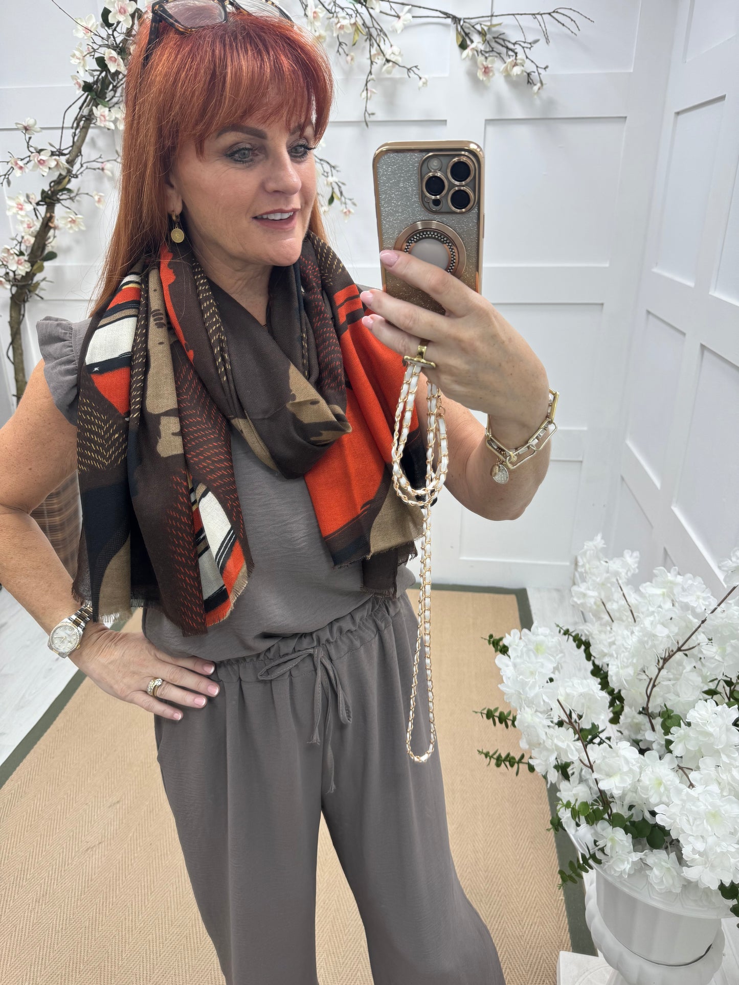 Rae: Brown & orange autumn scarf