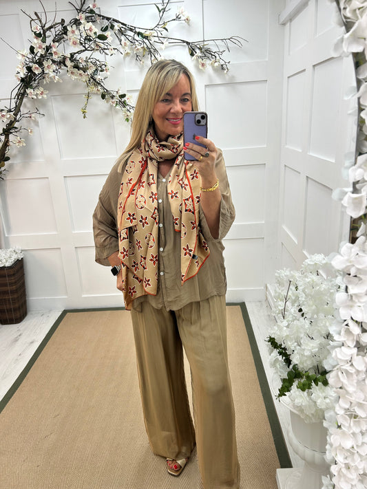 Sally: Sand & orange designer inspired silk scarf