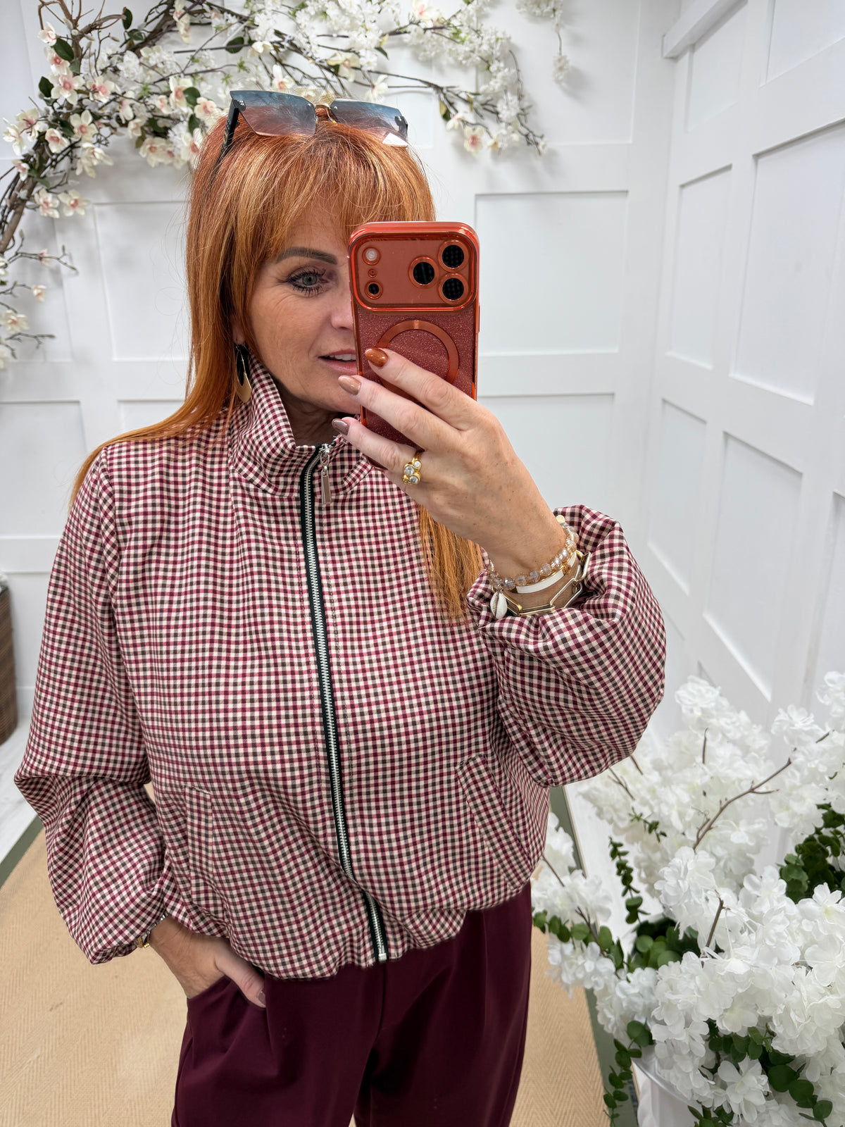 Gigi: Gingham check lightweight funnel neck jacket. One size: 10-16. 3 colours