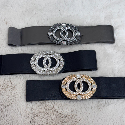 Clare: Large rhinestone oval buckle belt. One size