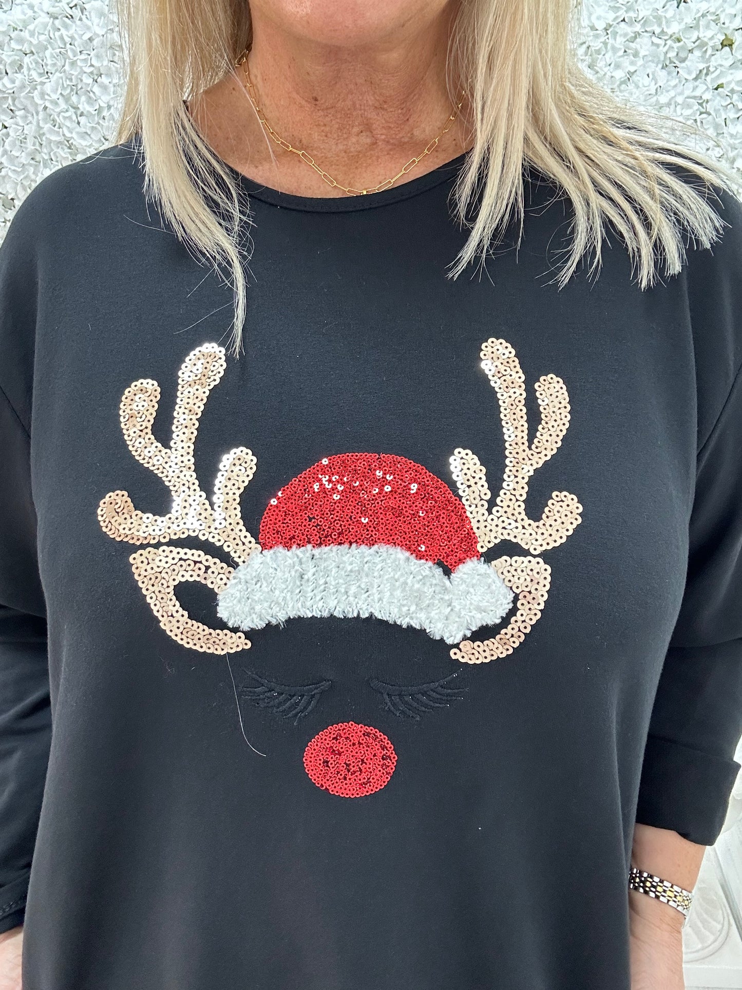 Vixen: Black reindeer oversized top. One size: 16-20