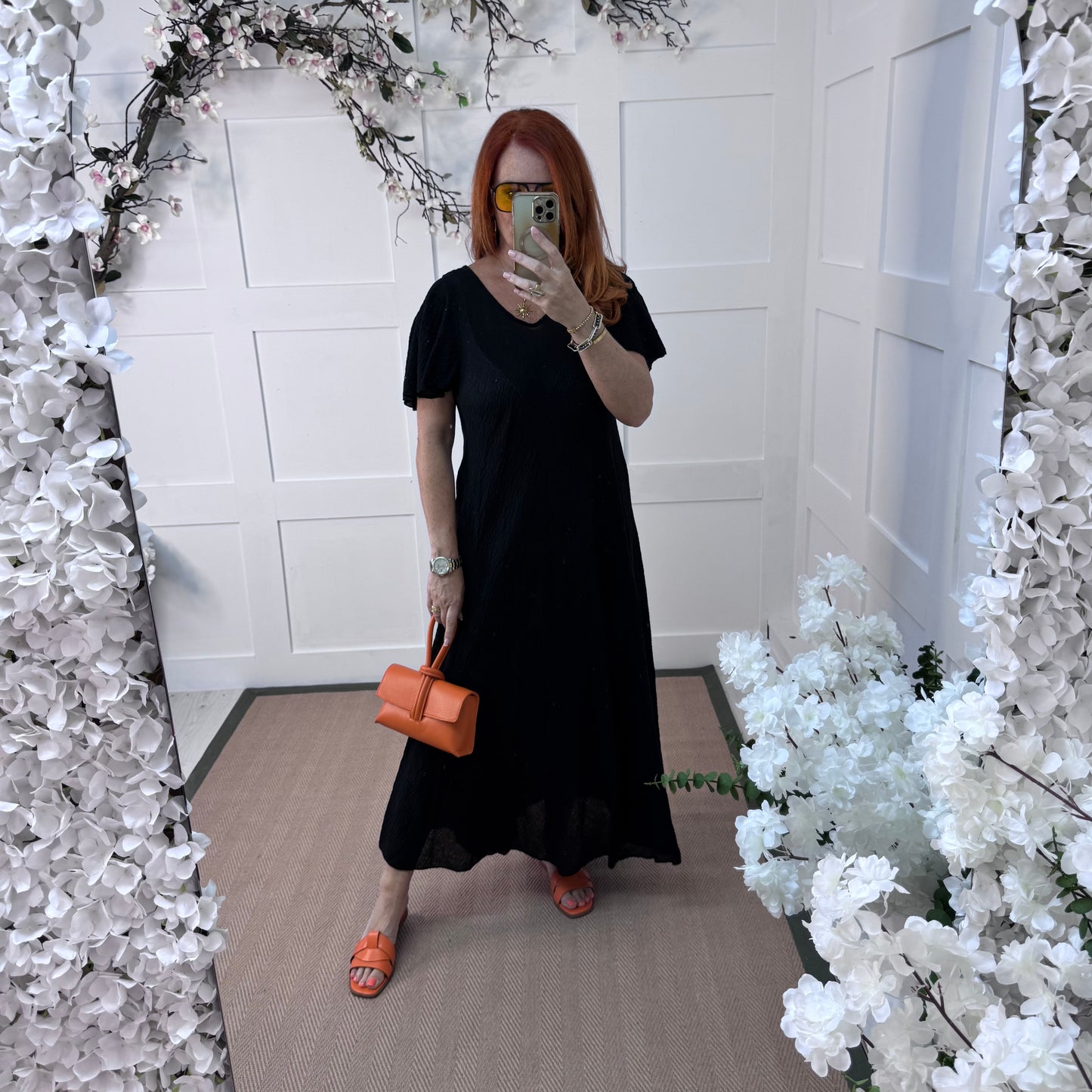 Megan: Black swing cotton maxi dress. One size: 10-18