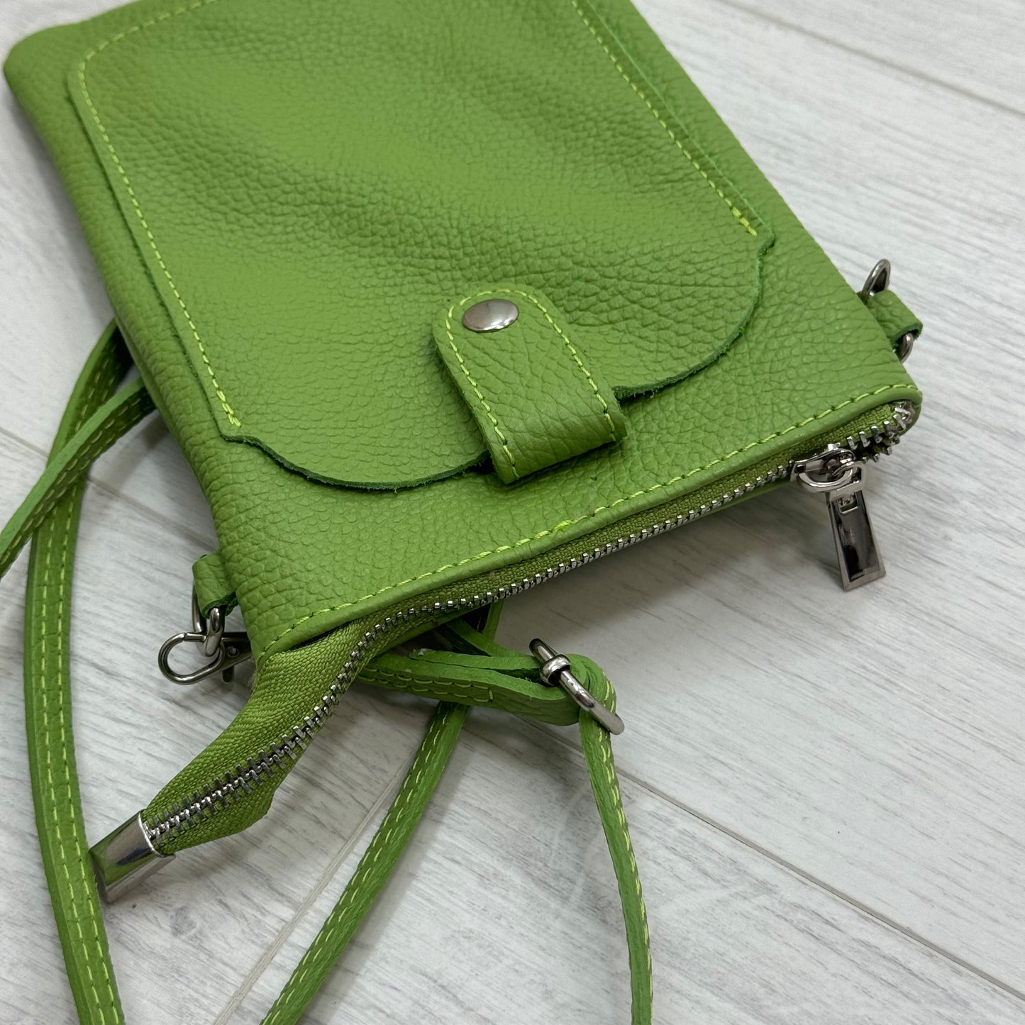 Petra: Lime Italian leather phone cross body bag