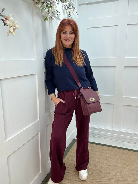 Lorna: Navy gold button knitted top. One Sz: 10-16