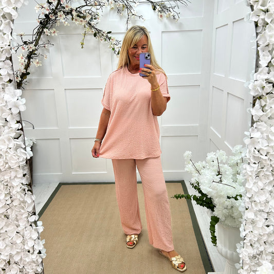 Tasha: Pink & gold button loungewear set. 2 sizes