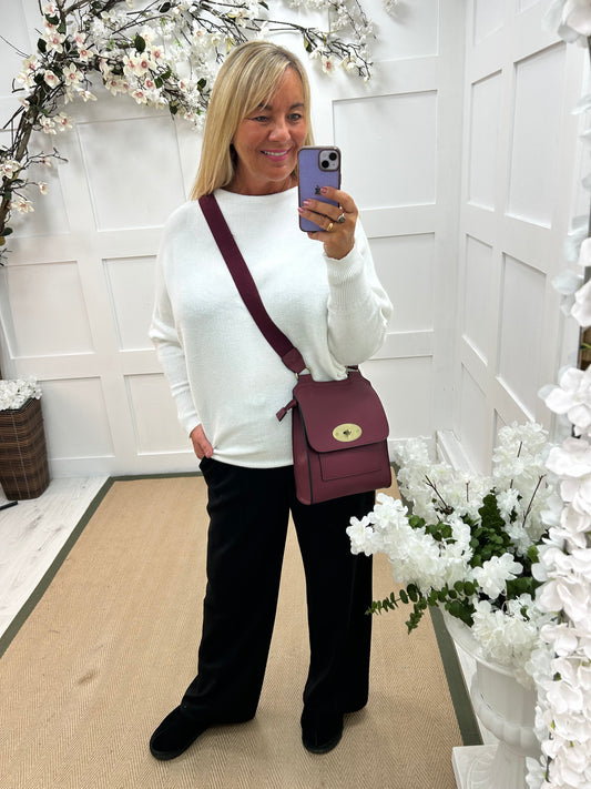 Sammi: White batwing knitted top. One size: 12-18/20