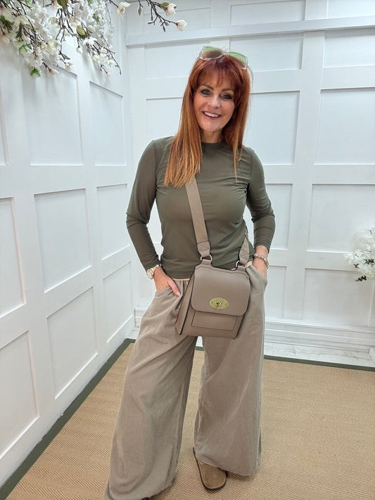 Lark: Stone needle cord wide trousers. One Size: 8-16