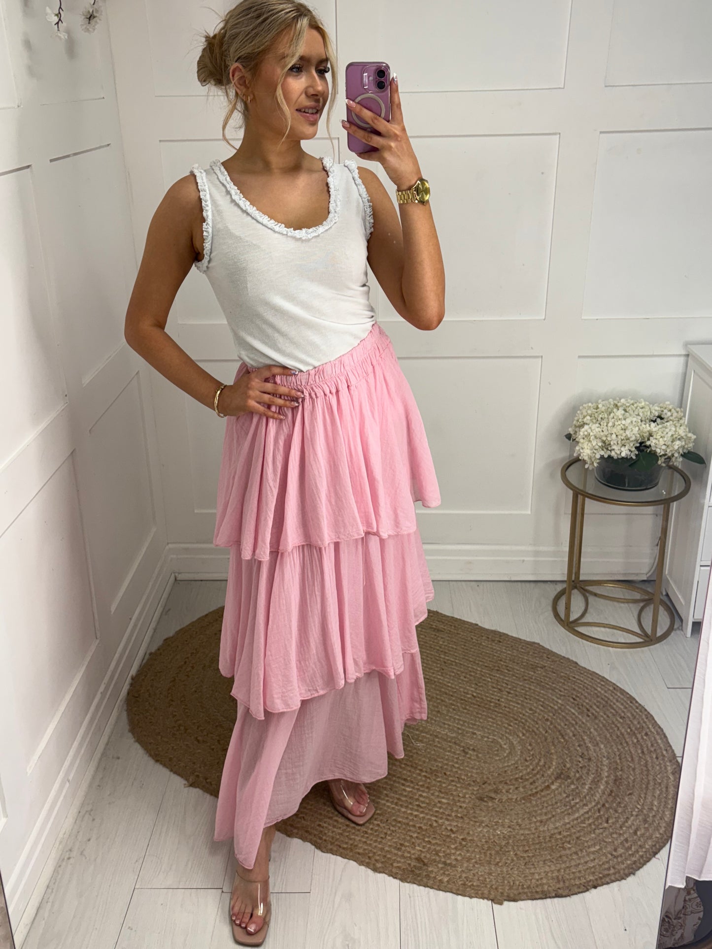 Fliss: Pink cotton rara skirt. One size: 12-24