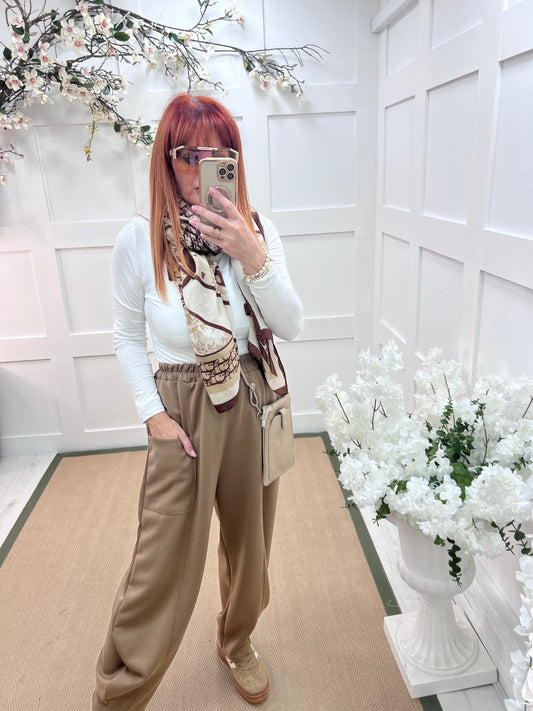 River: Sand cocoon harem trousers. One Sz: 14-20