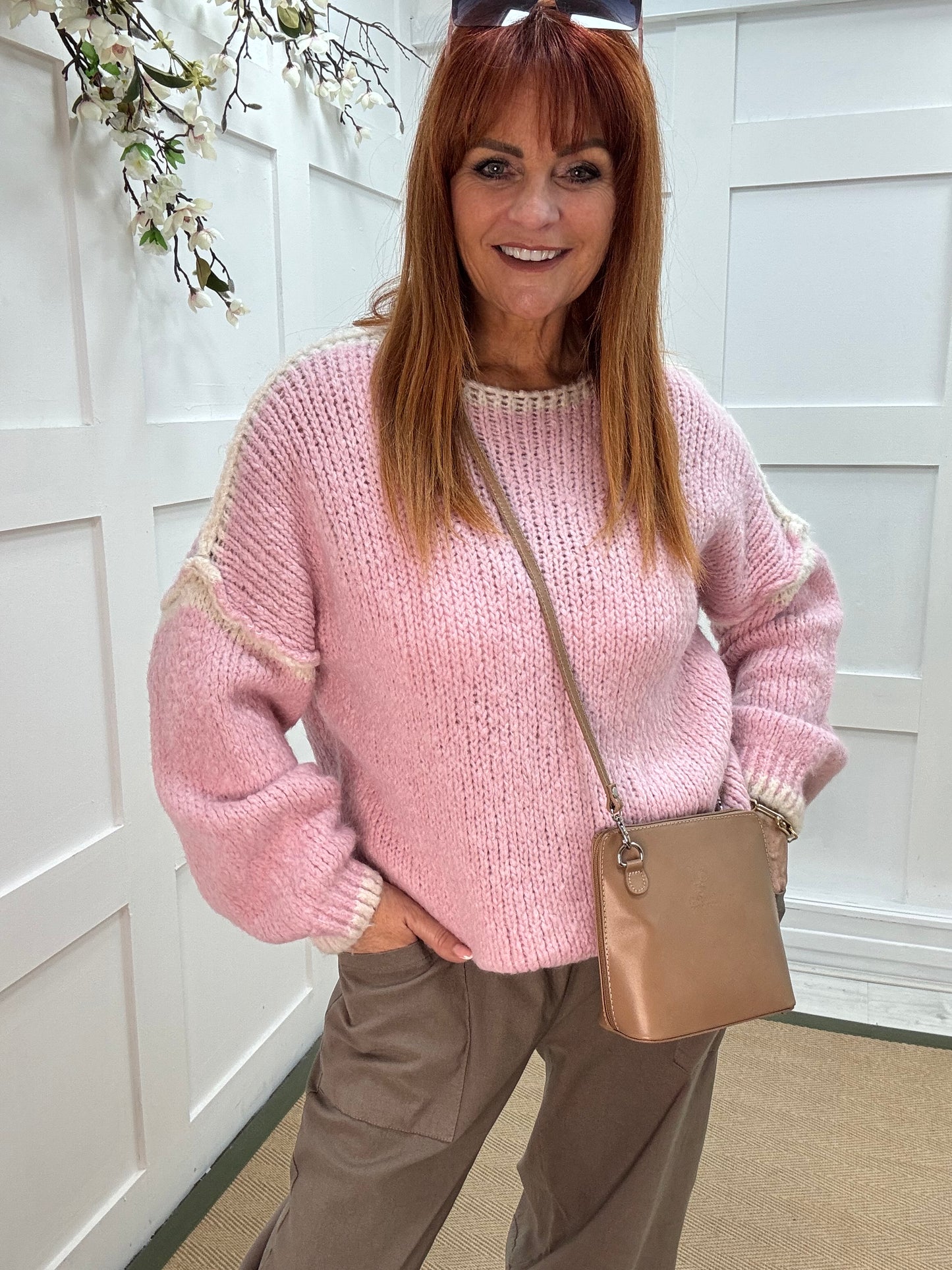 Odette: Pink slouchy knit knitted jumper. One size: 12-18