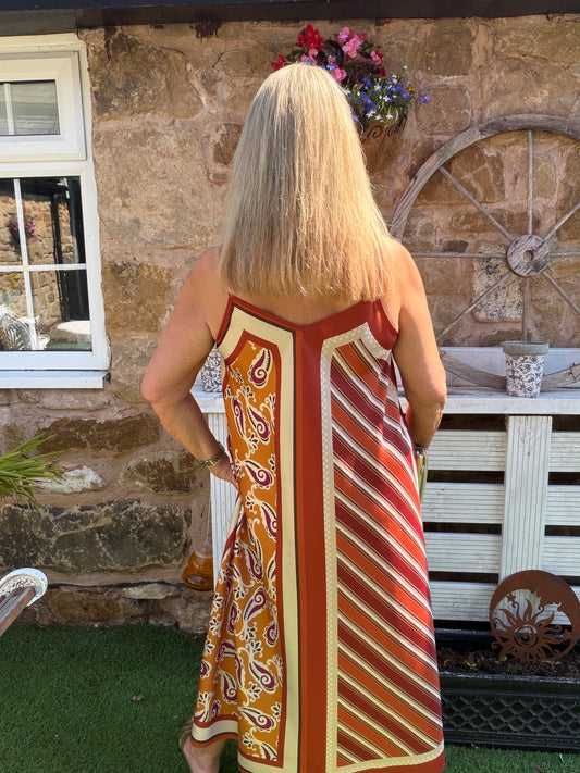 Scarlett: Silky geometric printed maxi dress. One size 10-16. 4 colours