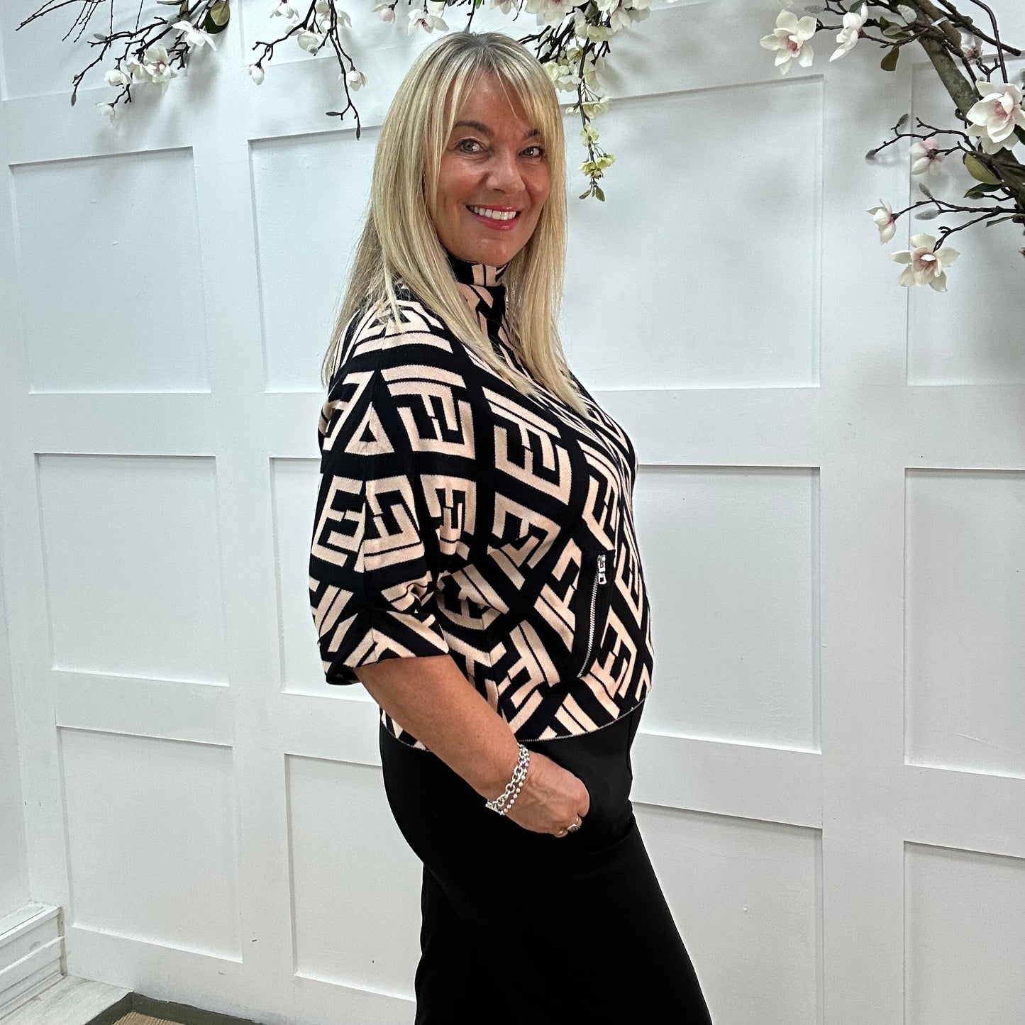 Harper: Black designer inspired top. One size: 12-18
