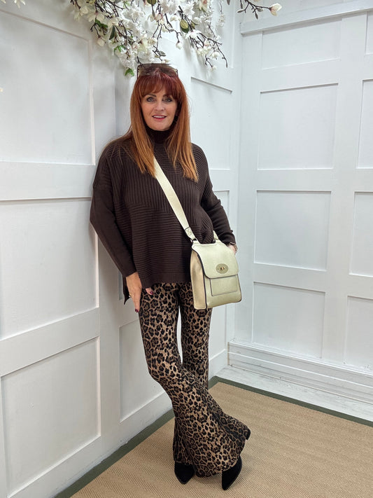 CJ: Brown high neck knitted top. One Sz: 12-18