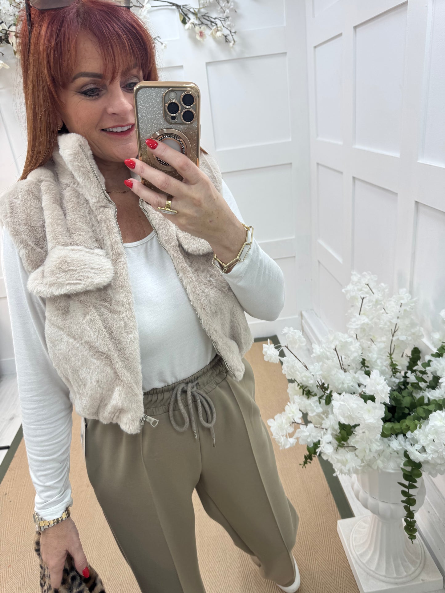 Effie: Cream teddy bear faux fur gilet. One size 8-14