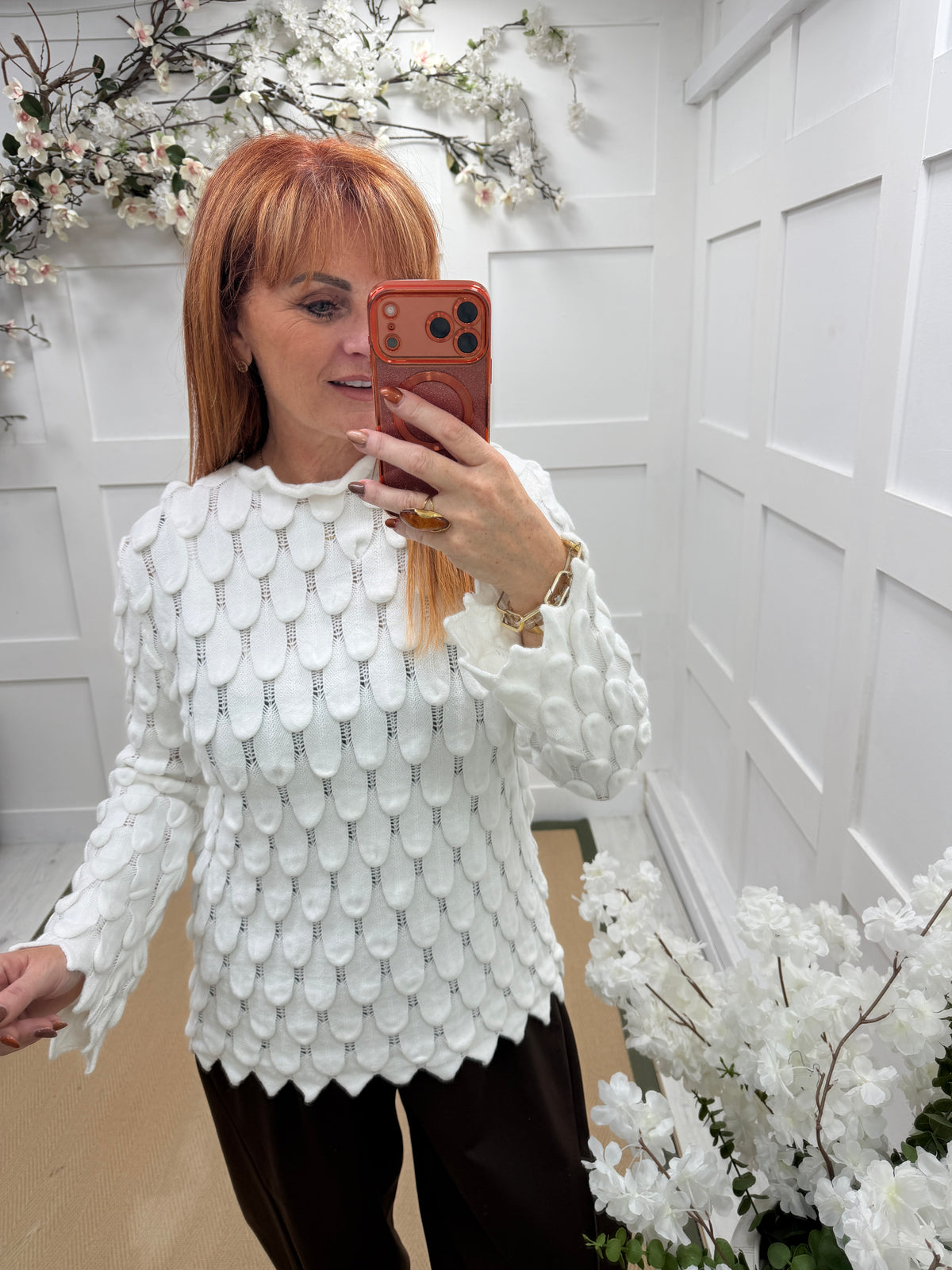 Tessy: Fluted sleeve teardrop top. One size: 12-16. 4 colours