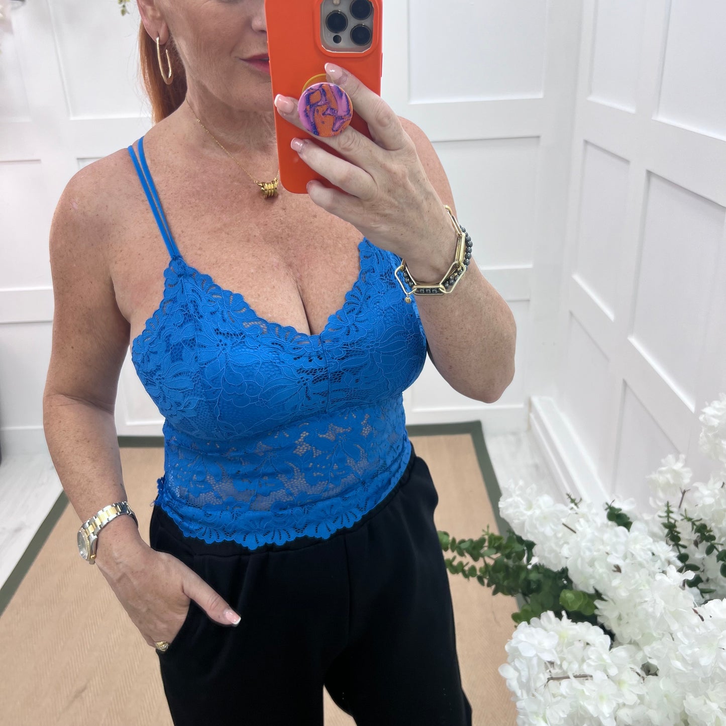 Fifi: Electric blue strappy lace bralette. One size 8-12
