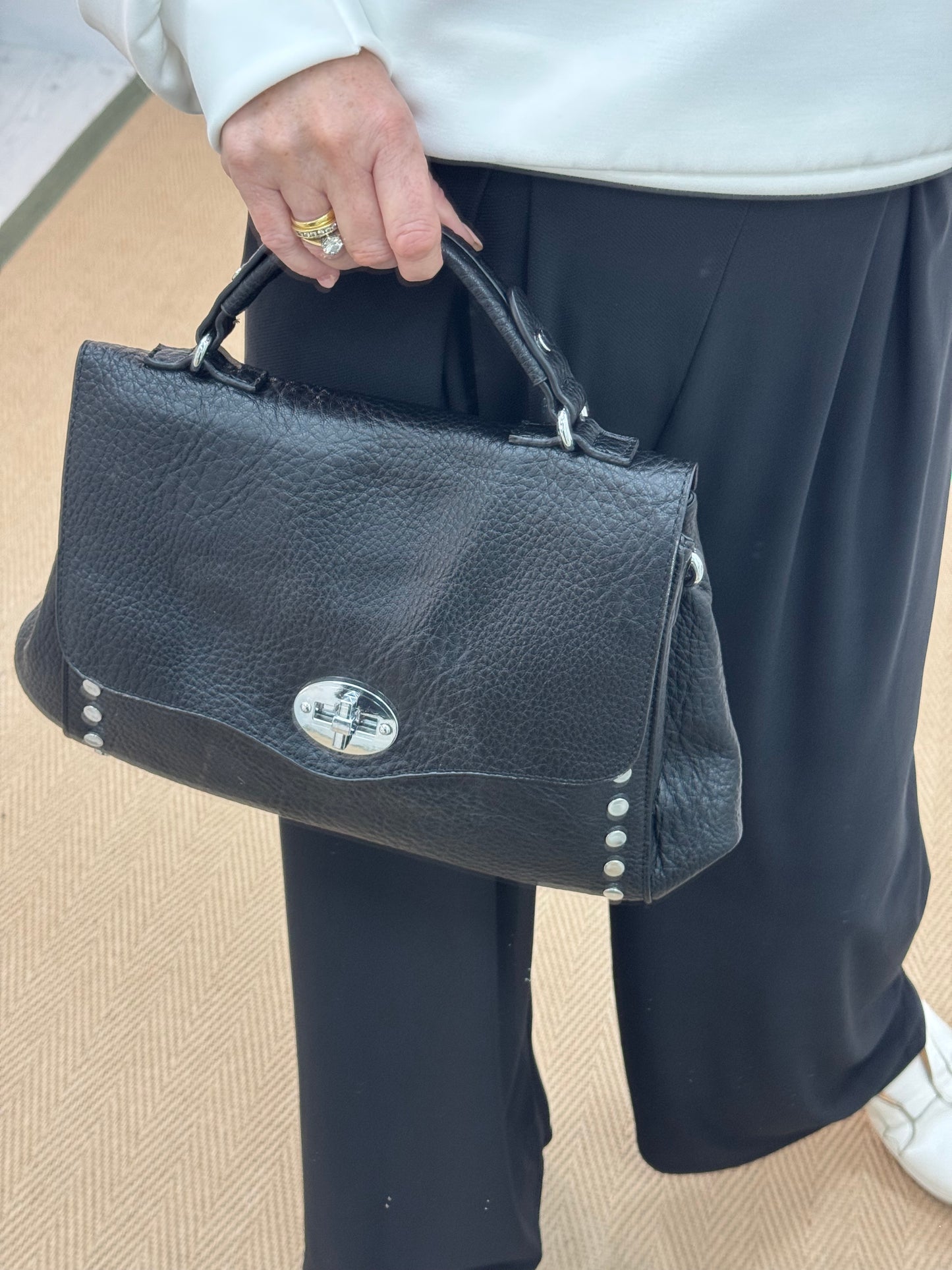 Flora: Large black studded grab bag