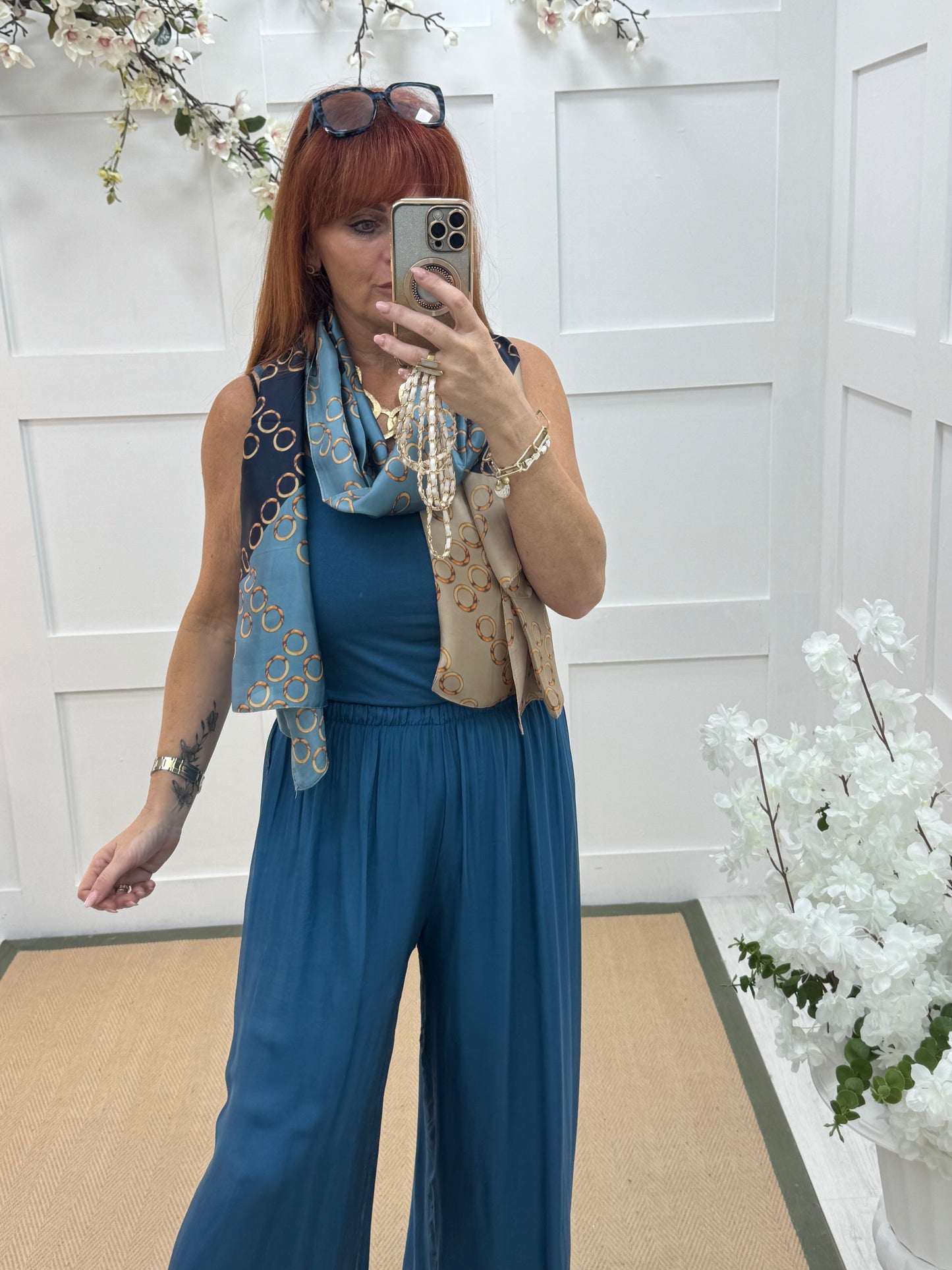 Blair: Blue & sand designer inspired silk scarf