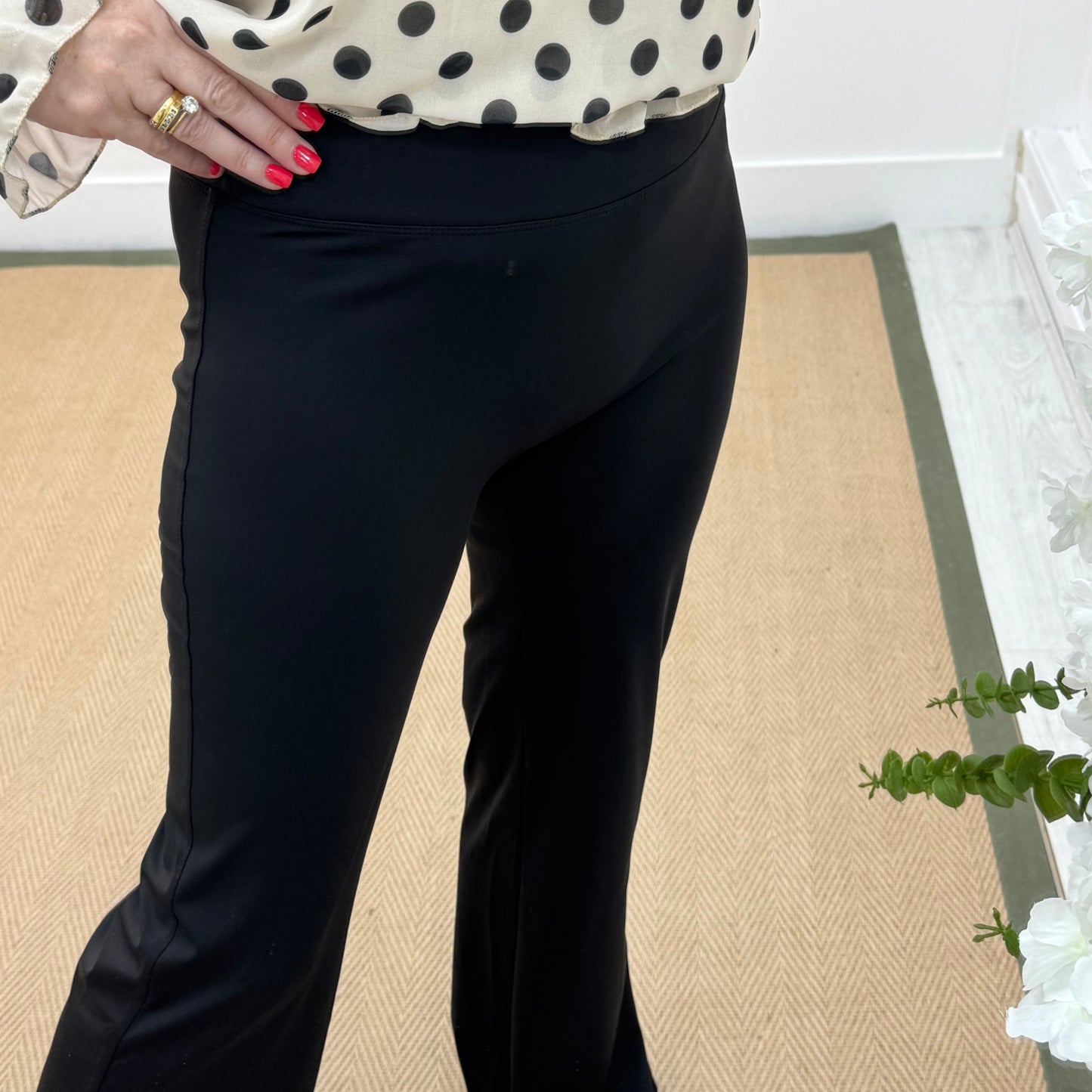 Annie: Black tummy control flared pants. 3 sizes