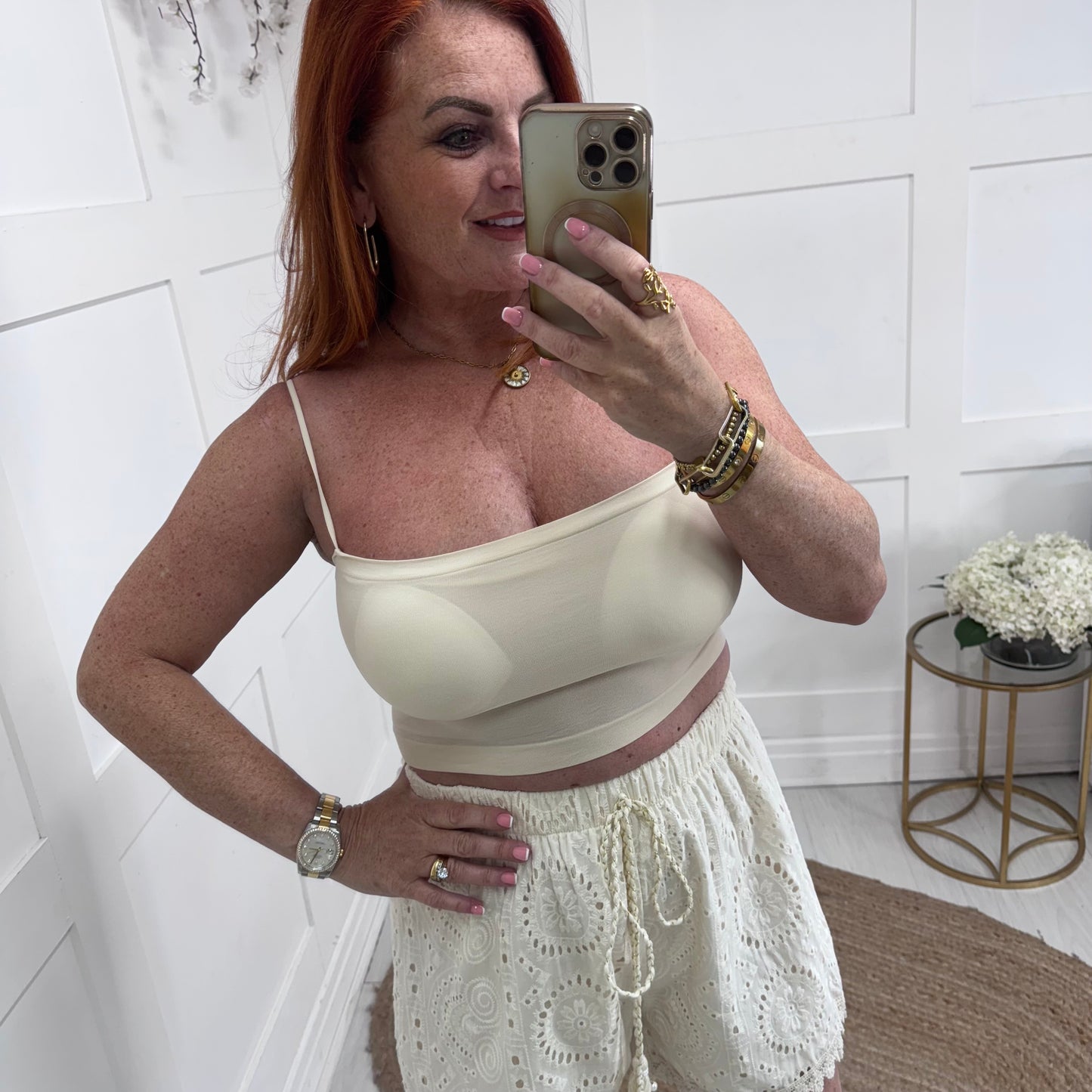 Belinda: Cream strappy bralette. One size 8-16