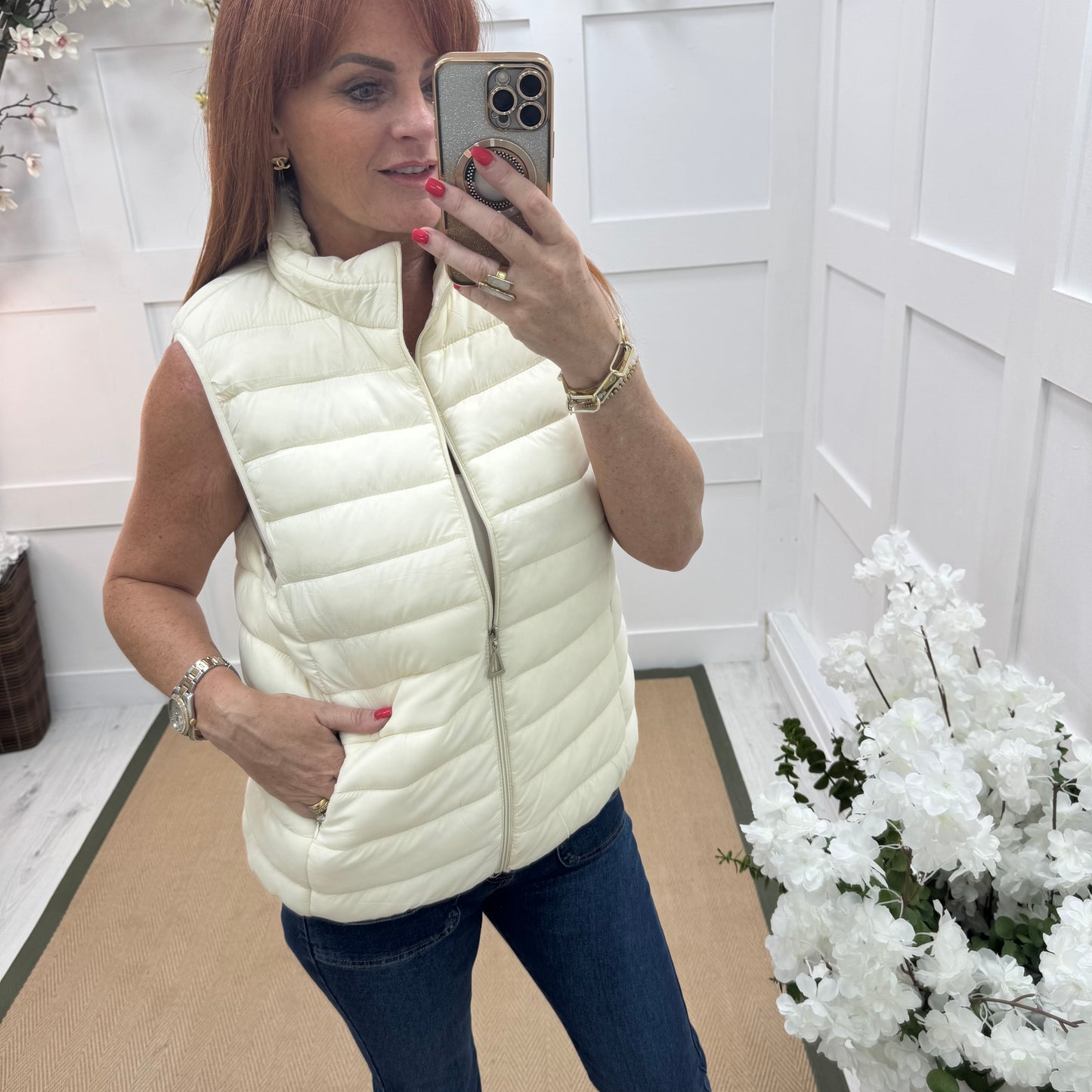 Izzy: Cream short padded gilet. 3 sizes