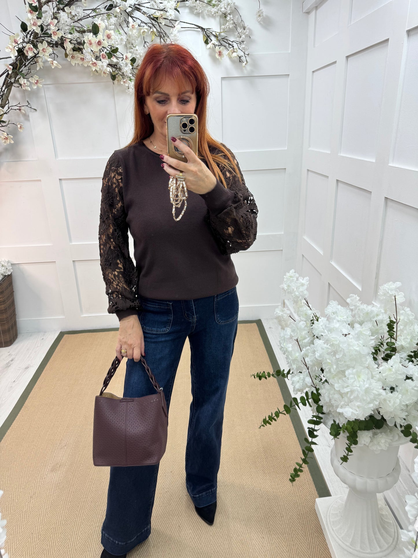 Mae: Small brown cross body grab bag