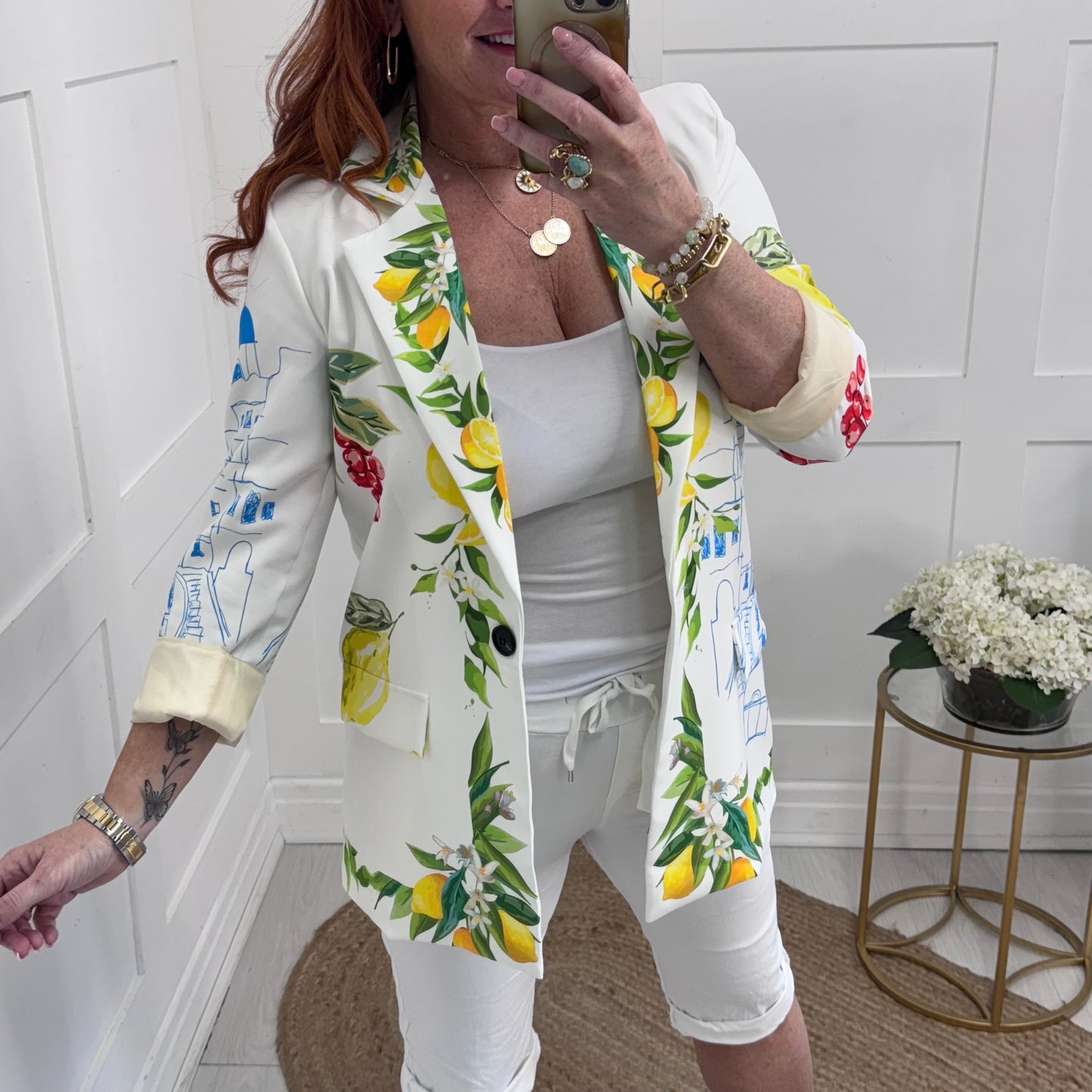 Talulah: White lemons statement blazer. One size: 12-14