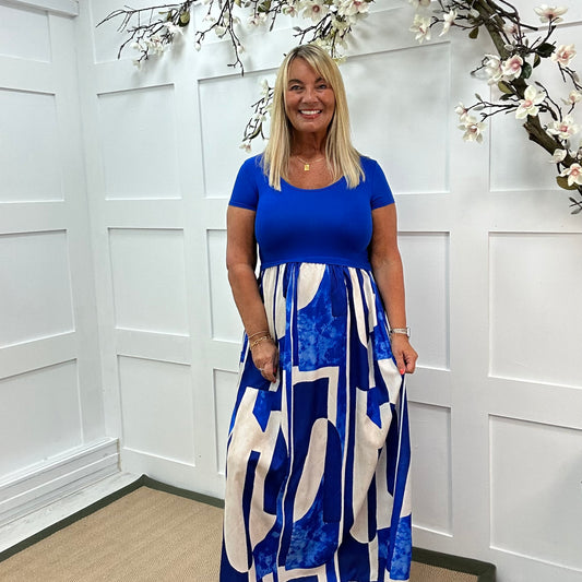 Willow: Blue & multicoloured T shirt dress . One size 10-18