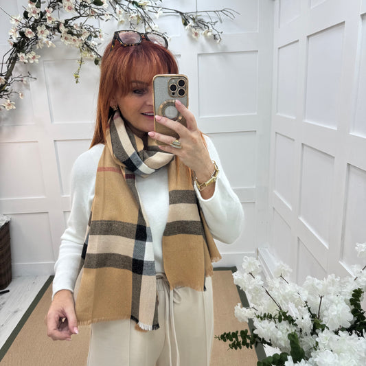 Brianna: Brown check designer inspired scarf
