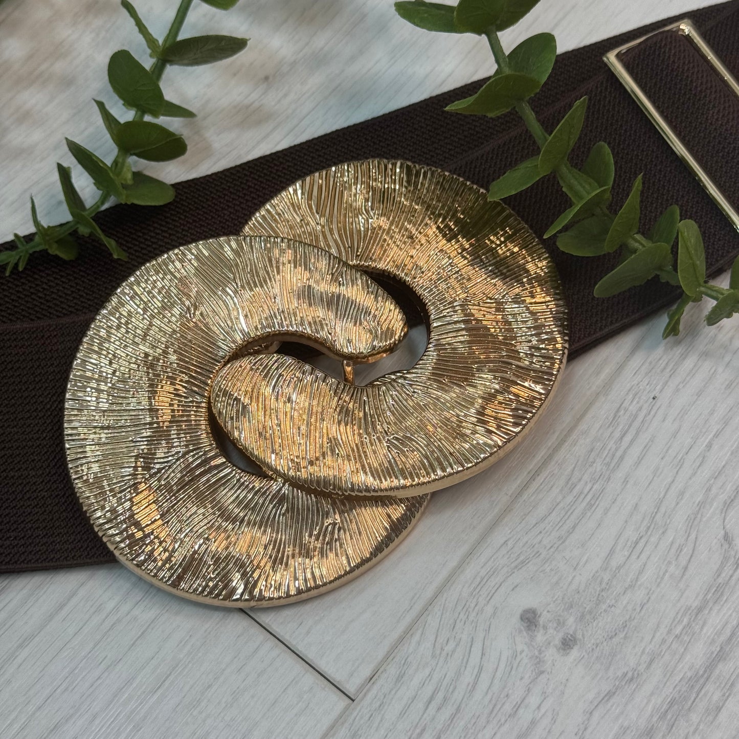 Ellie: Brown & gold statementbelt. One size: 8-18