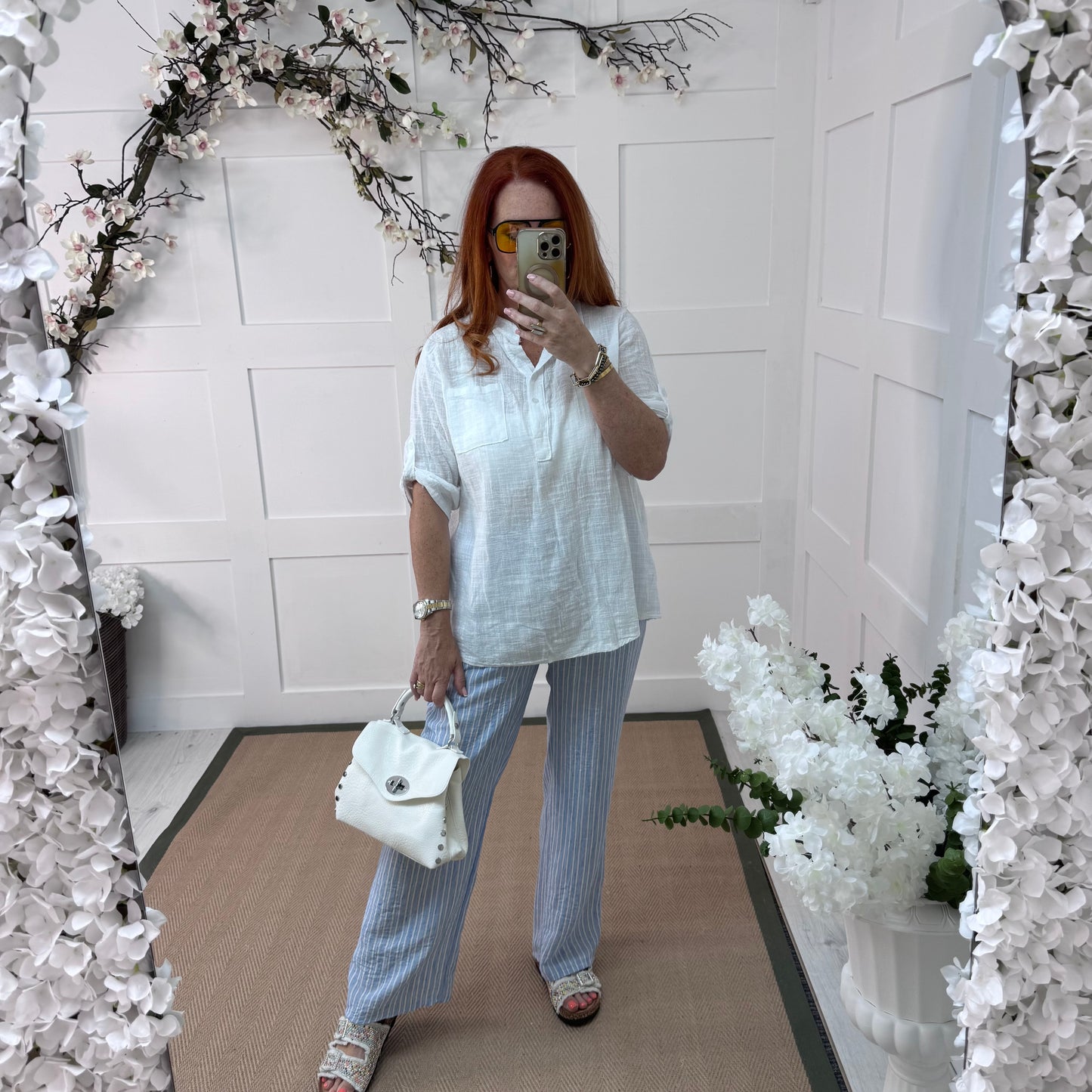 Kim: White cotton shirt. One size: 12-18