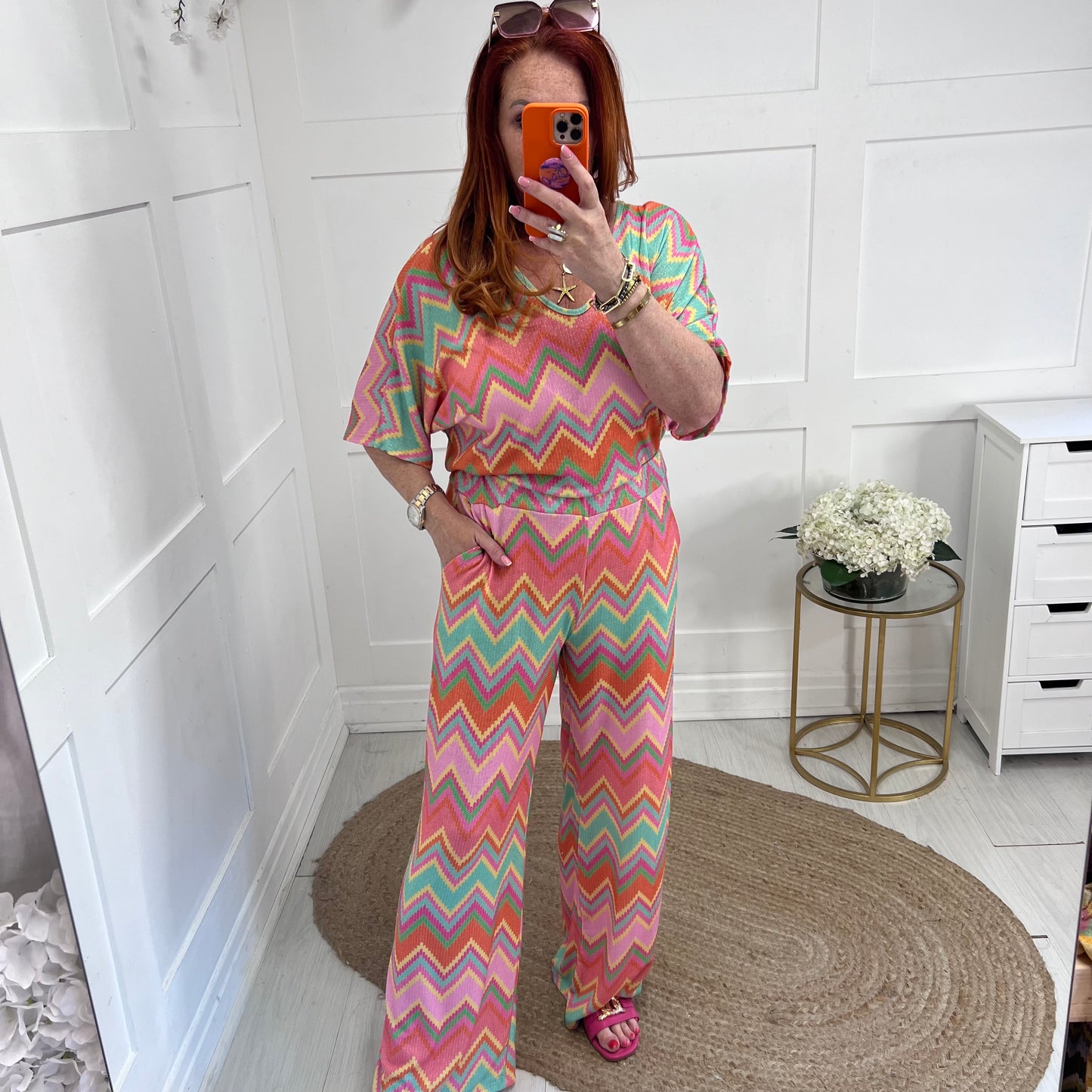 Yazz: Pink zigzag co-ord set. One size: 10-18