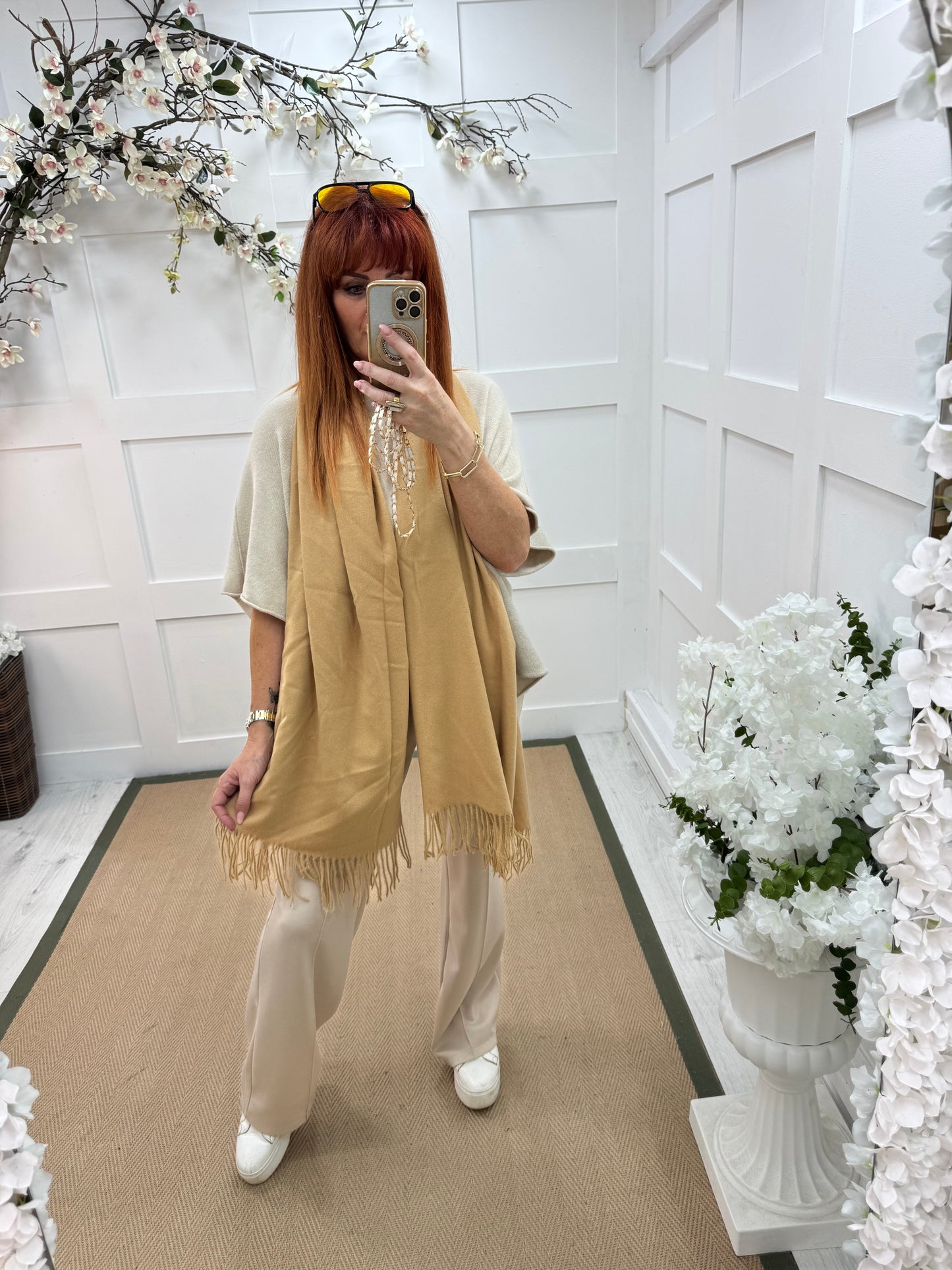 Indra: Plain sand soft feel tassel scarf