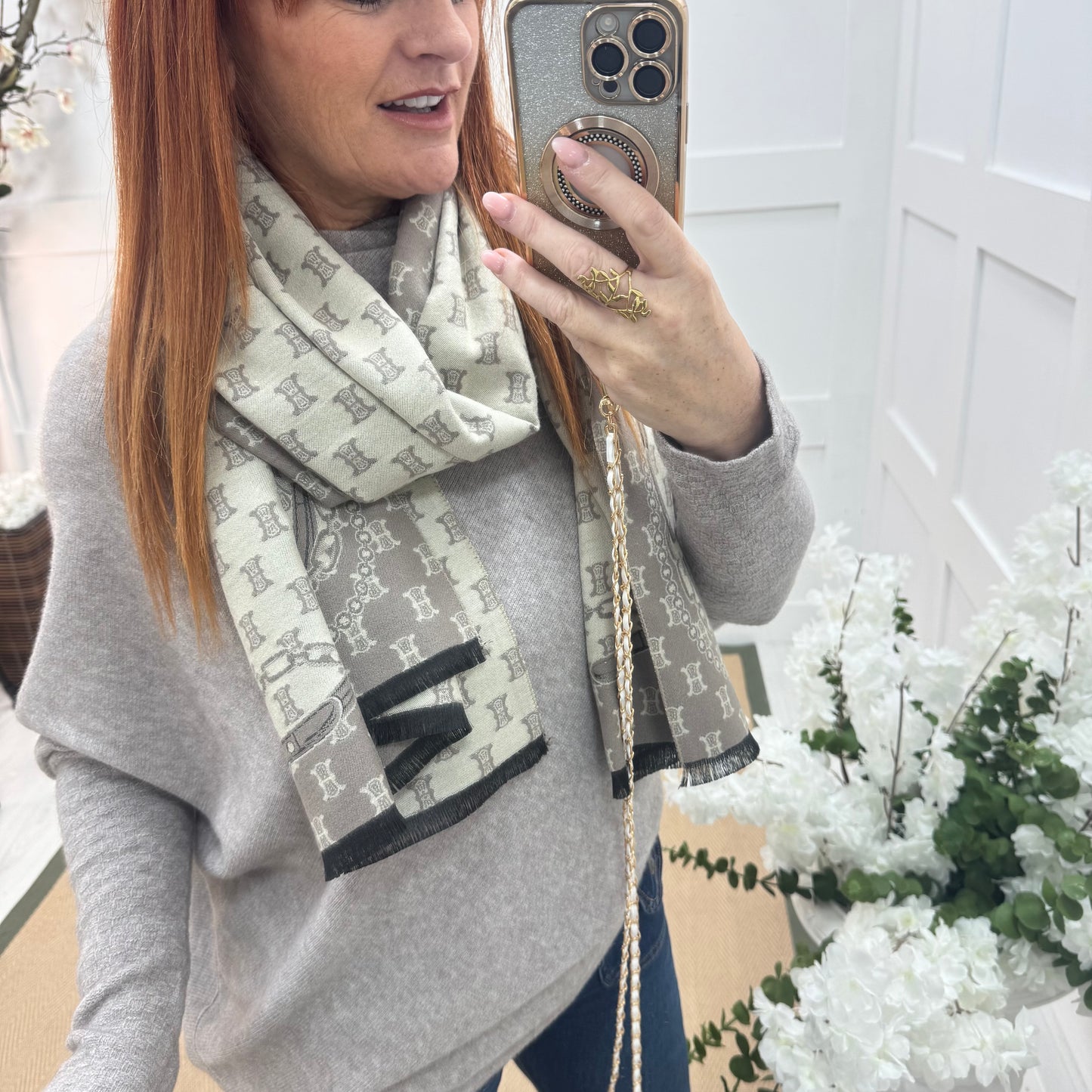 Elodie: Beige & cream designer inspired scarf