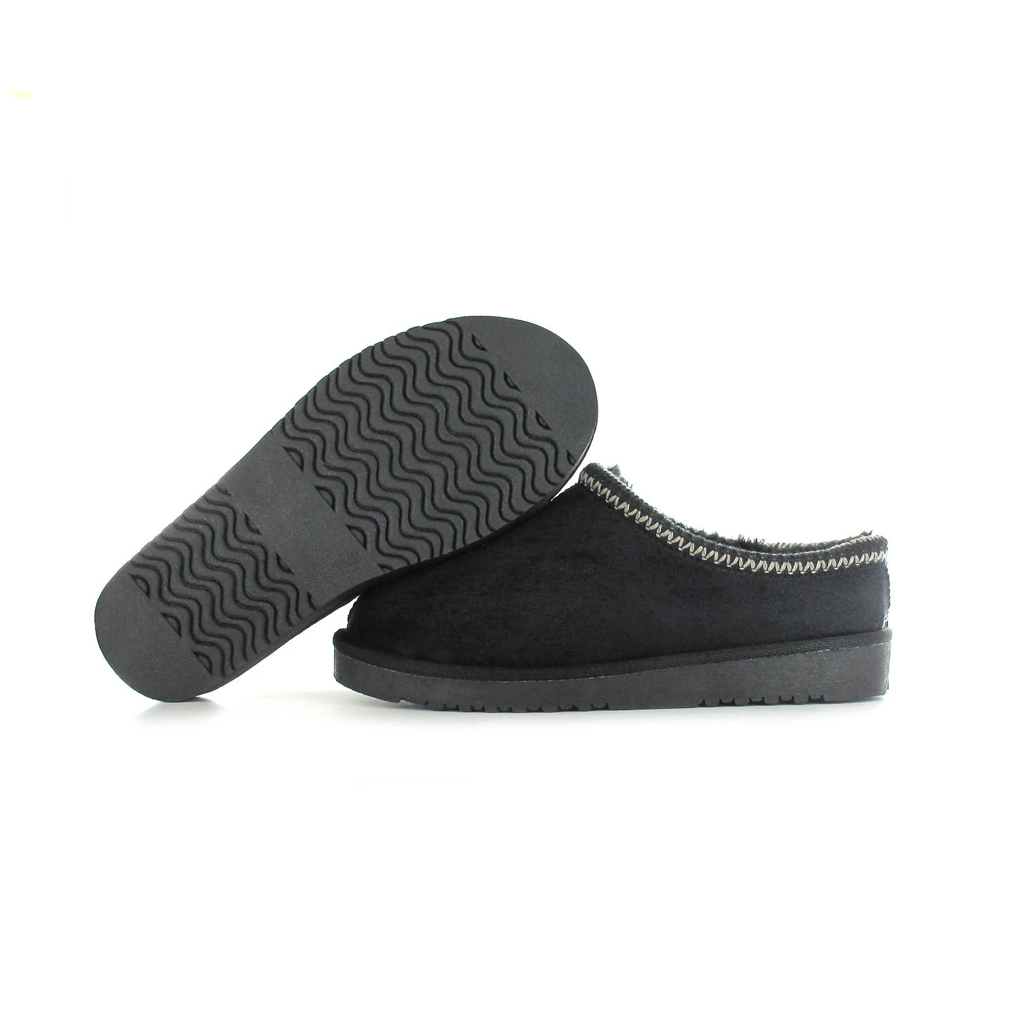 Tara: Black embroidered mule slippers. Sizes: 3-8