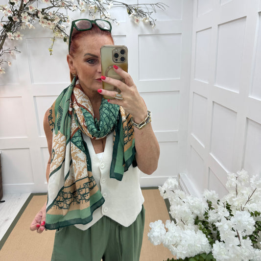 Dion: Green & cream designer inspired scarf