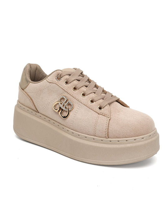 Roma: Beige platform designer inspired trainers. Sizes: 3-8