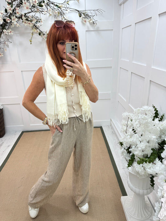 Indra: Plain cream soft feel tassel scarf