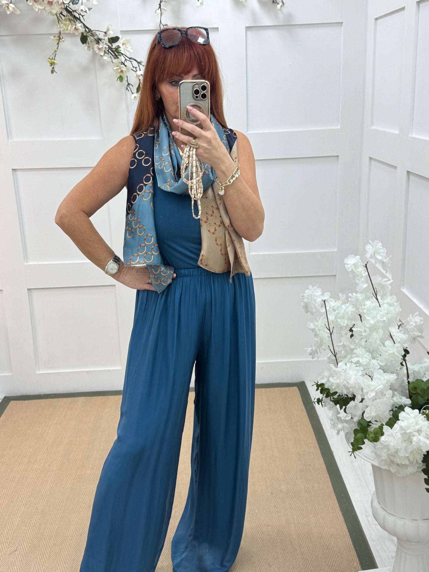 Blair: Blue & sand designer inspired silk scarf