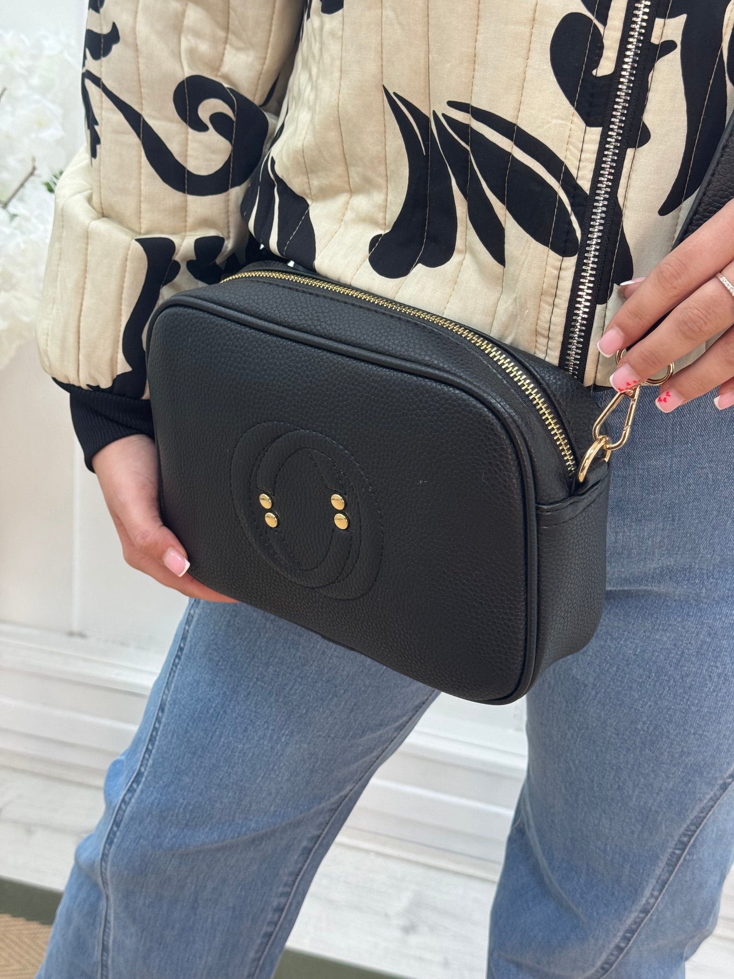 Lara: Black CC logo cross body camera bag