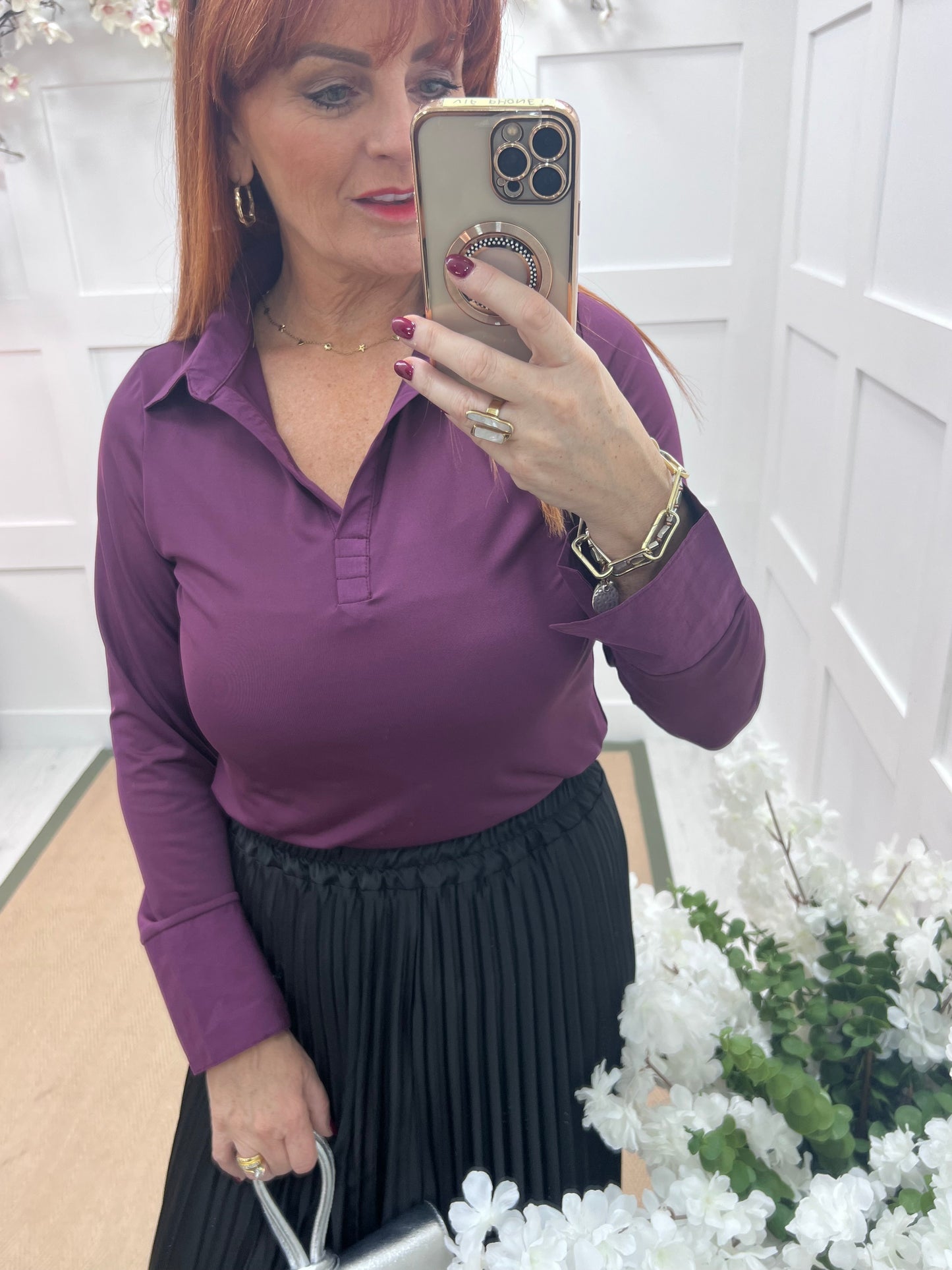 Layla: Wine cotton layering shirt. 4 sizes