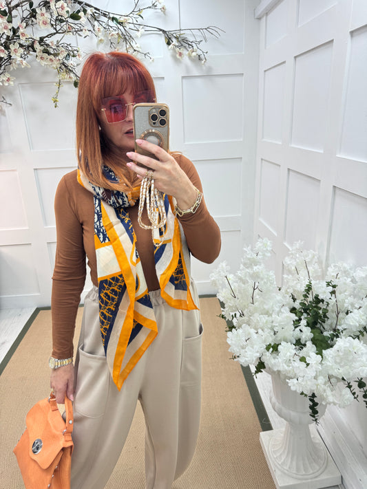 Dion: Orange & Navy designer inspired scarf