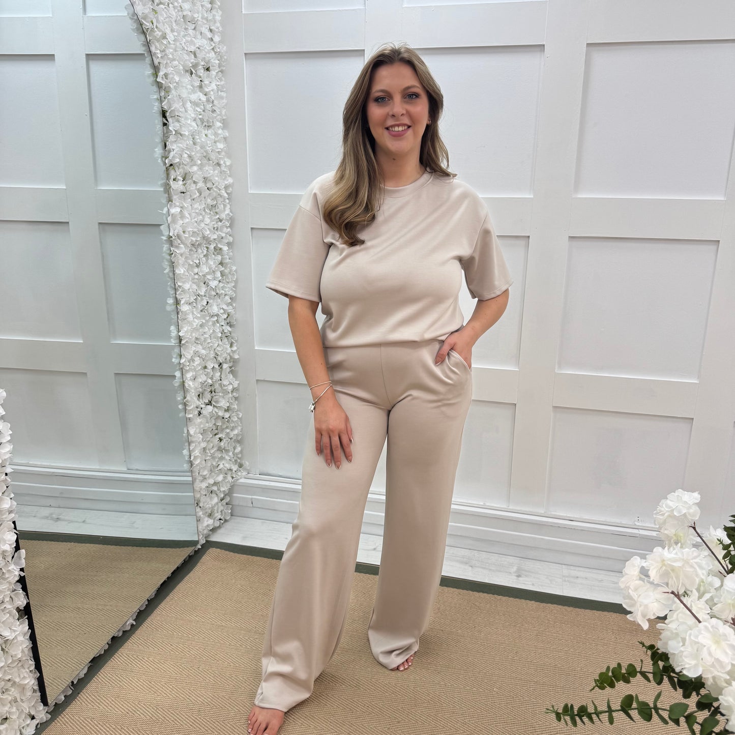 Piper: Cream loungewear set. One size: 8-16