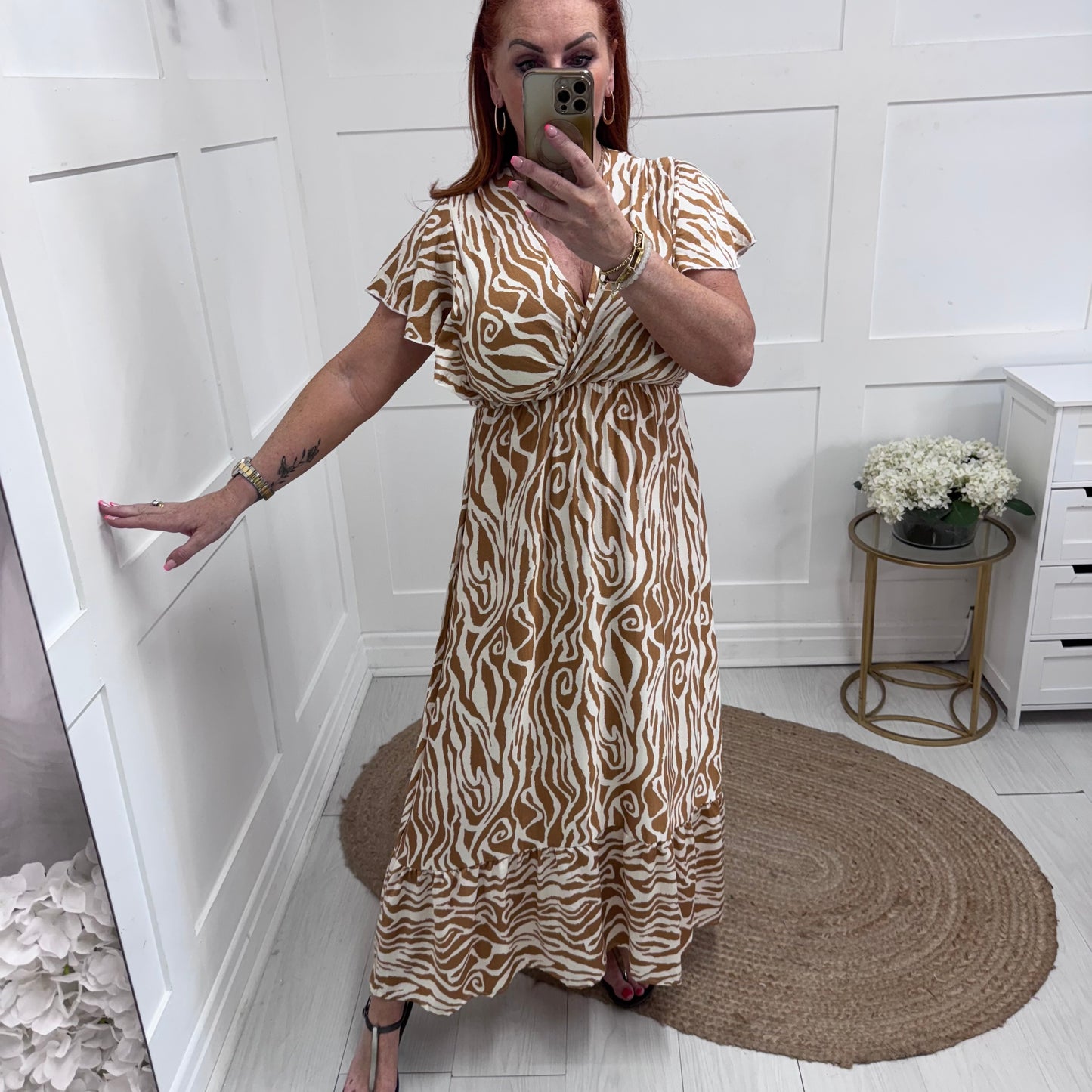 Ember: Sand & cream V neck maxi dress. Sizes: S-XL