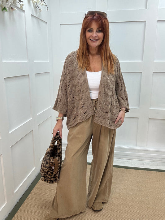 Vicky: Mocha knitted batwing cardigan. One size: 10-20